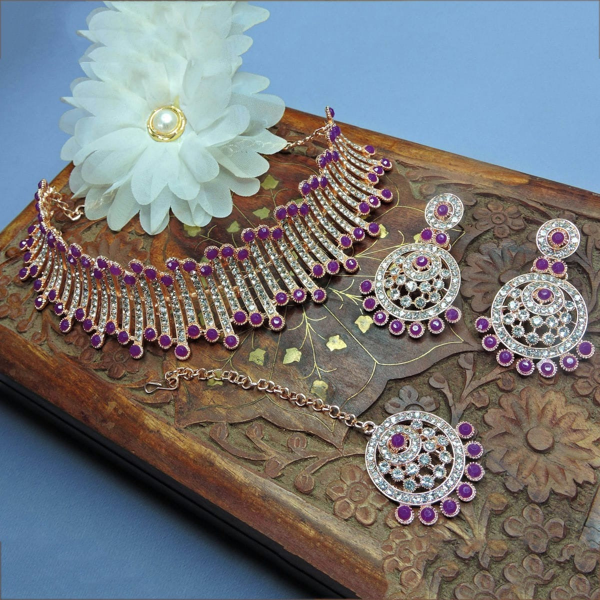 Alloy Choker Necklace Set In Purple Colour NS1250043