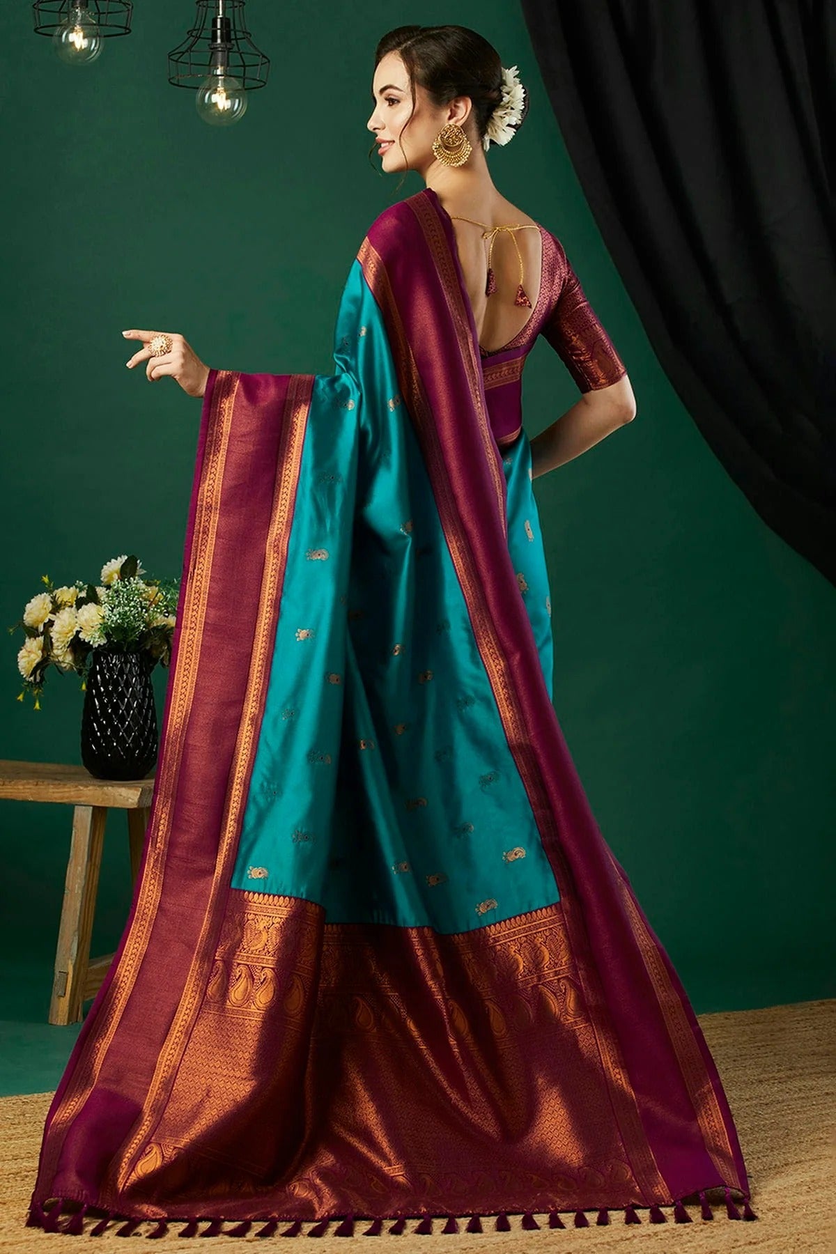 Aqua Blue Colour Banarasi Silk Traditional Saree SD1112122 A