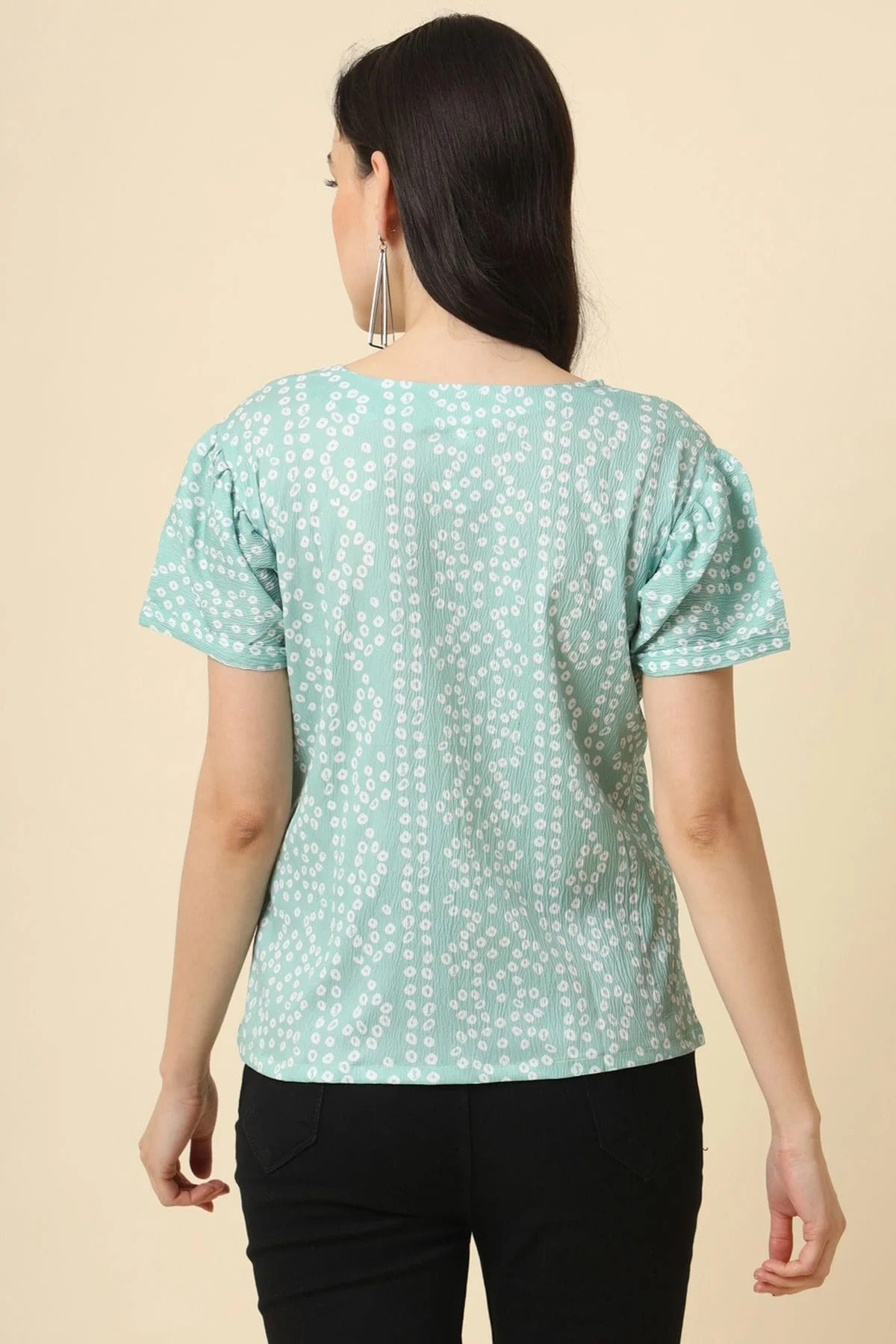 Aqua Blue Colour Crepe Readymade Top TP1110835 A