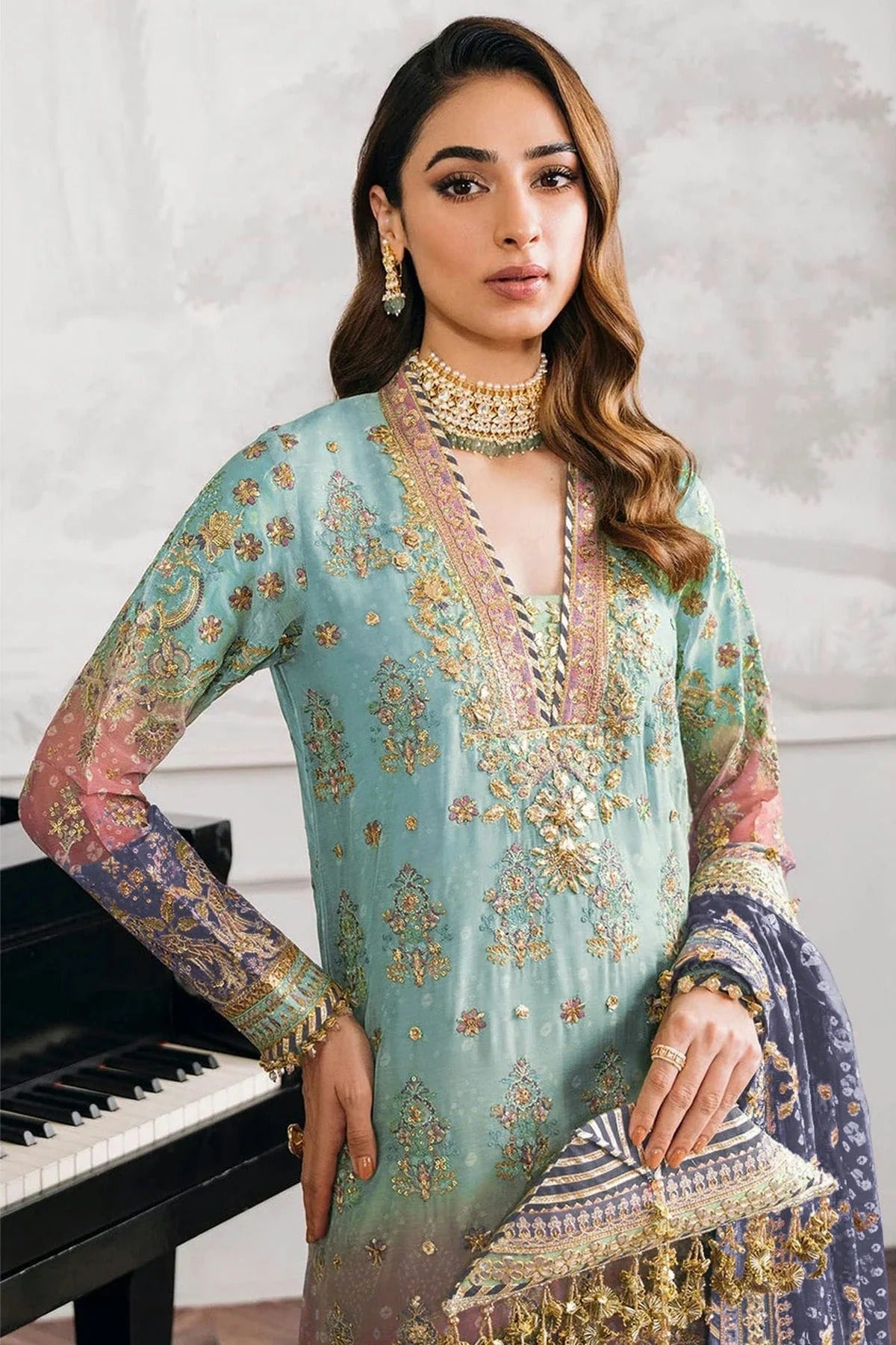 Aqua Blue Colour Faux Georgette Semi Stitched Pakistani Suit SM1140482 A