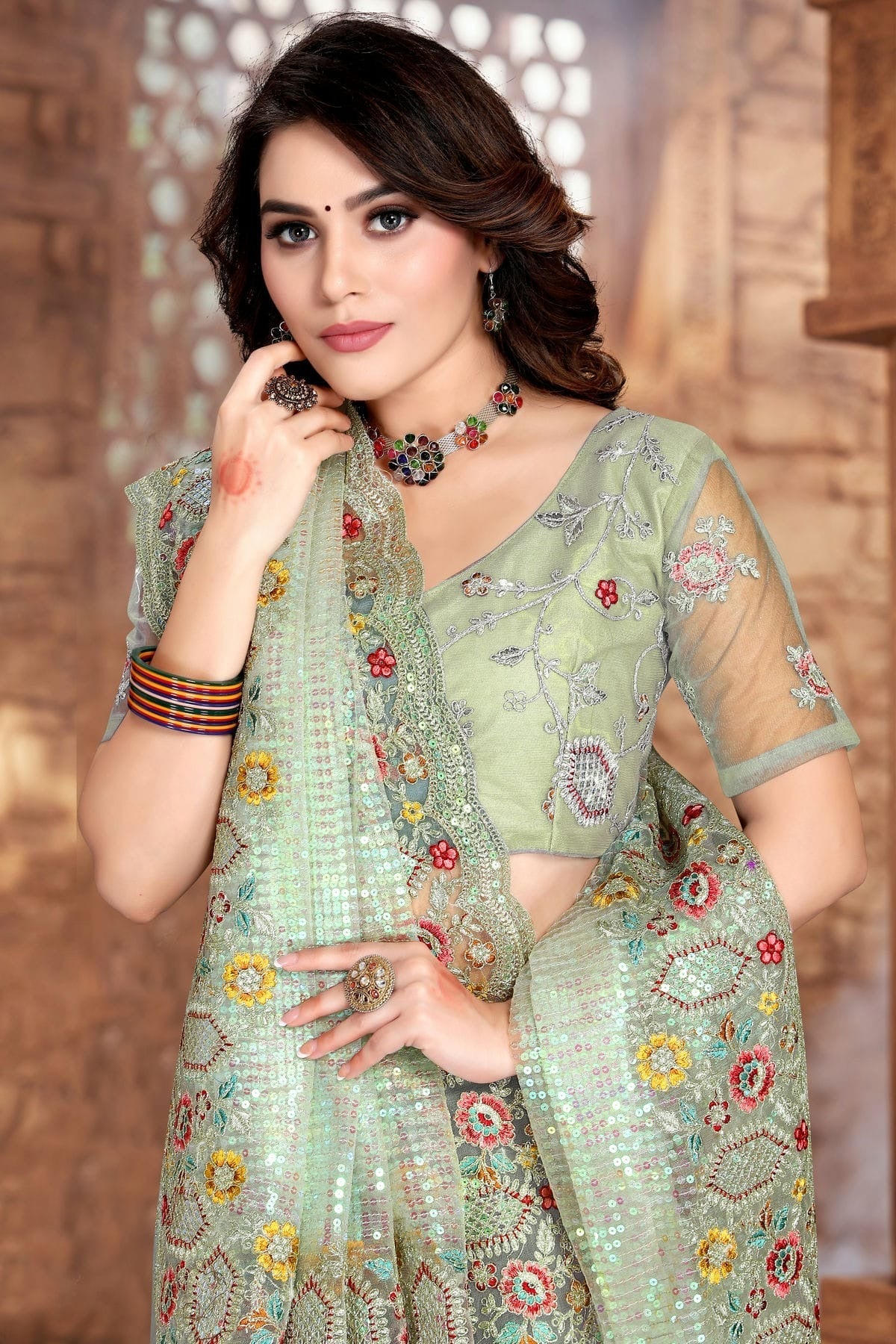 Aqua Blue Colour Net Designer Saree LC1121332 A
