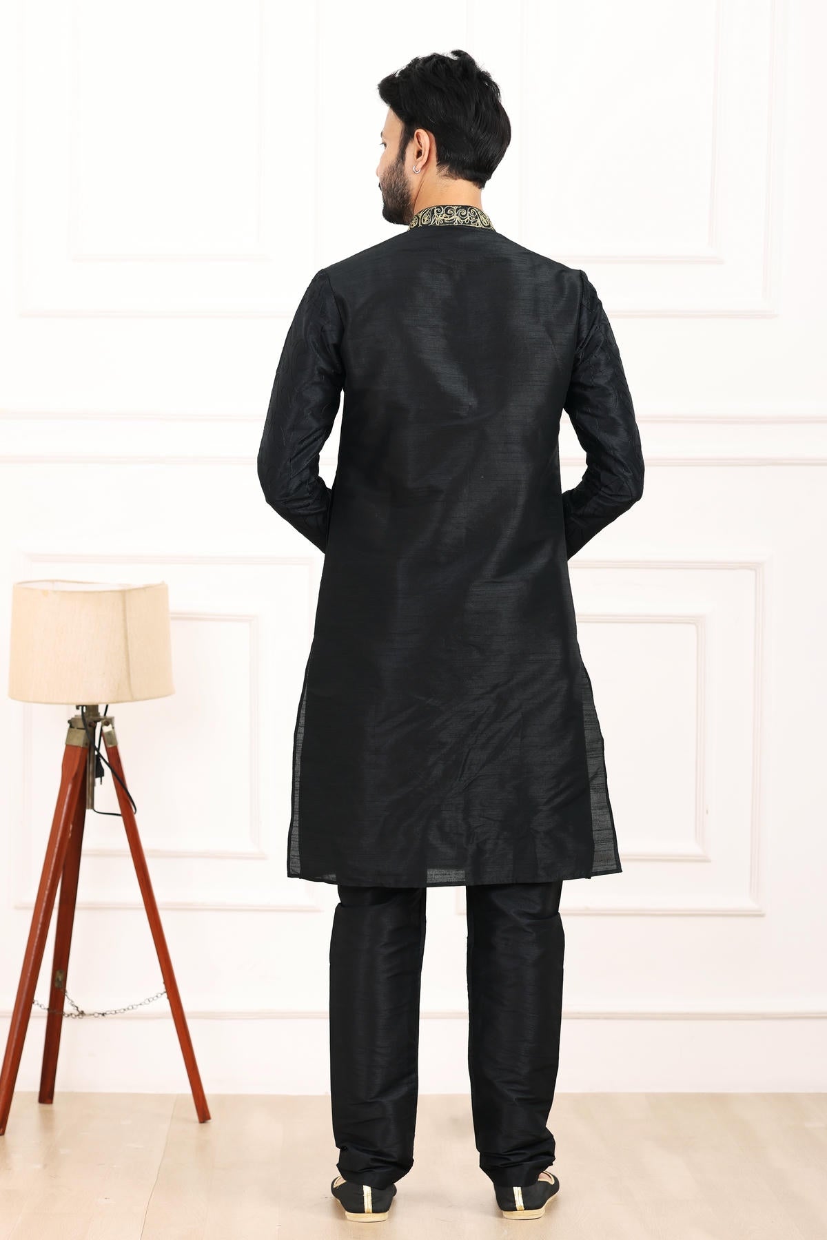 Art Banarasi Silk Kurta Pajama In Black colour KP1230436 D
