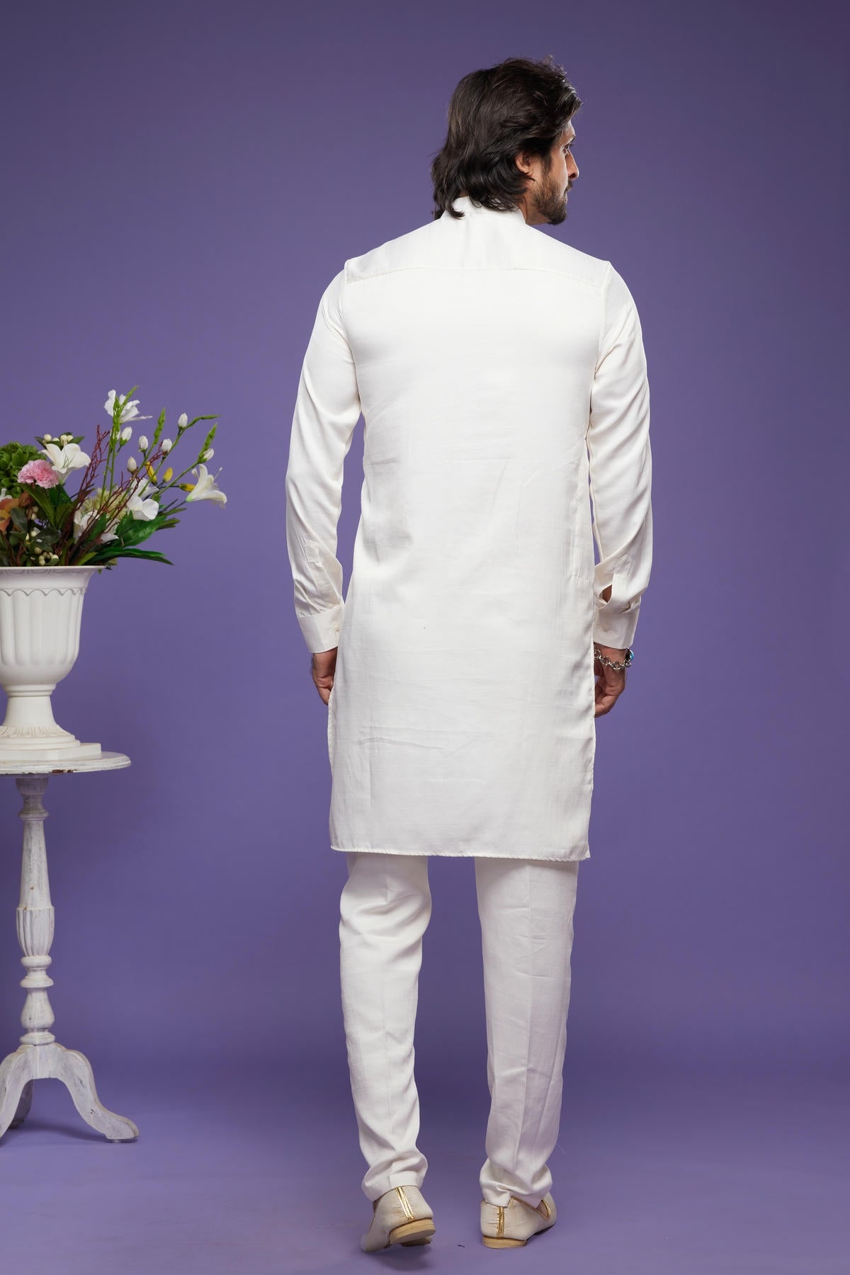 Art Banarasi Silk Kurta Pajama In Cream colour KP1230469 D