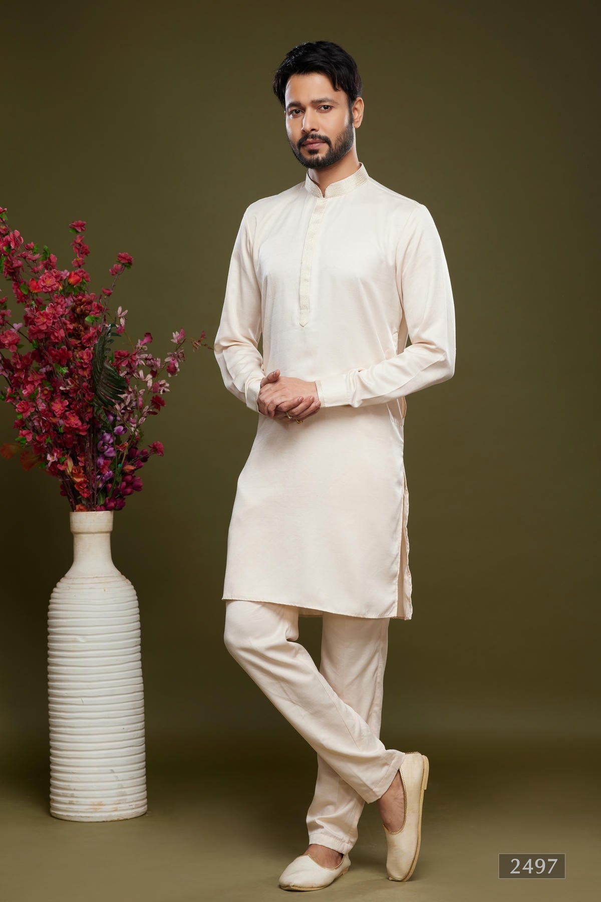 Art Banarasi Silk Kurta Pajama In Cream colour KP1230471 A