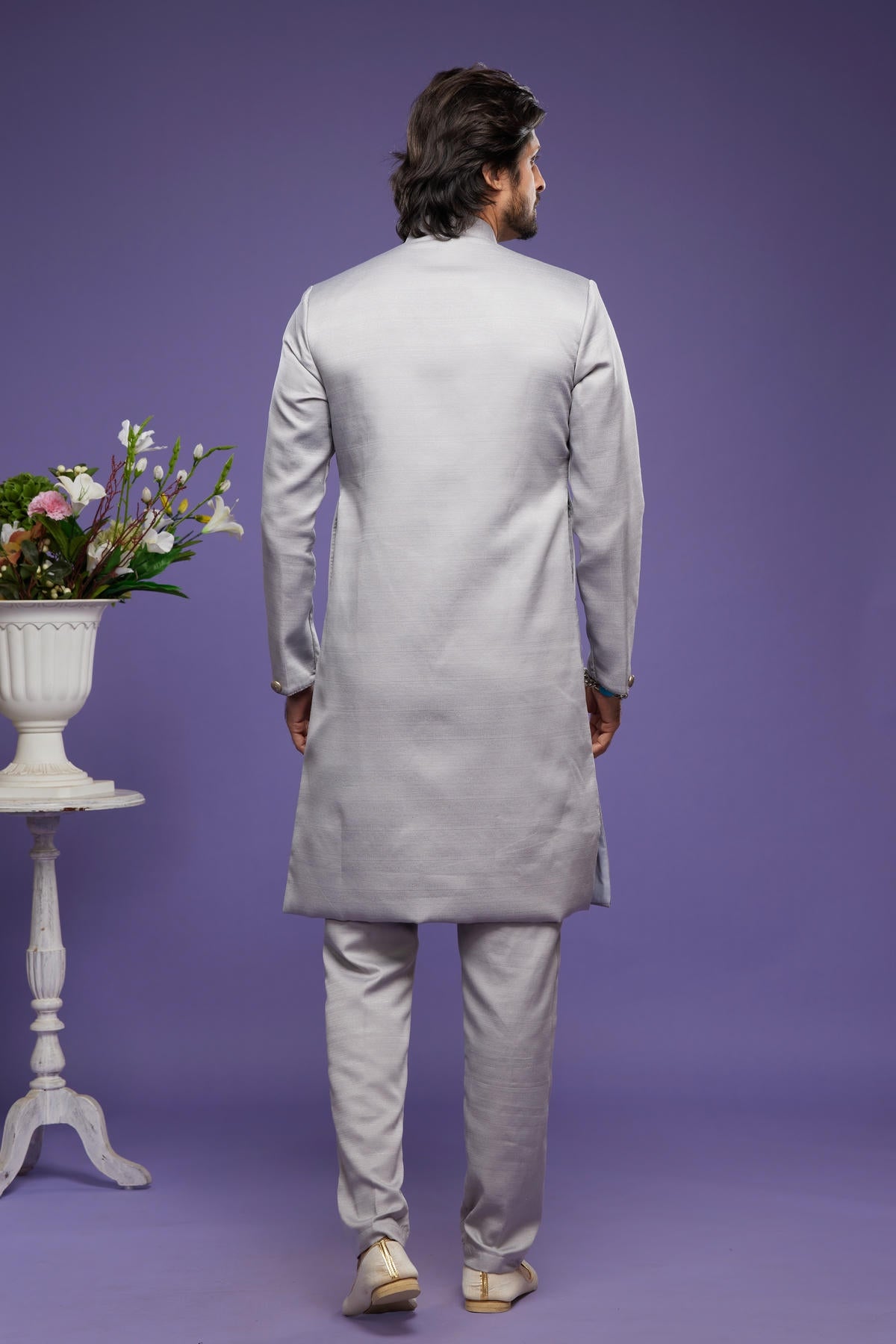 Art Banarasi Silk Kurta Pajama In Grey colour KP1230459 D