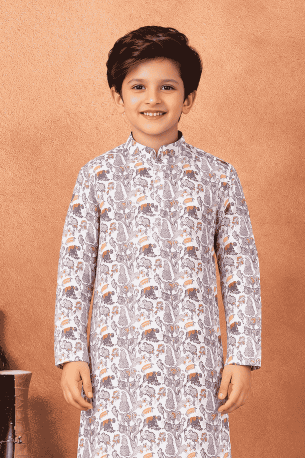 Art Silk Brown Colour Pintux Work Kids Kurta Pajama