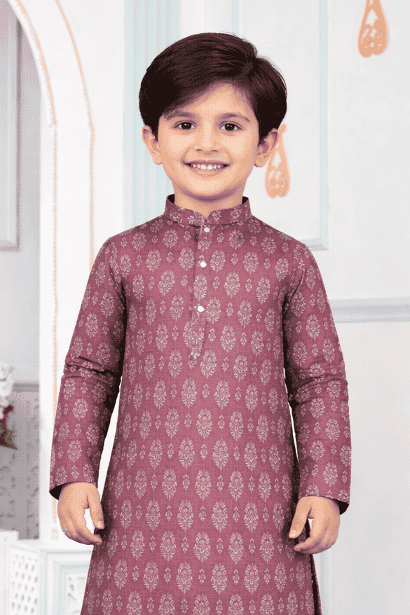 Art Silk Brown Colour Pintux Work Kids Kurta Pajama