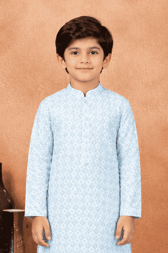 Art Silk Green Colour Pintux Work Kids Kurta Pajama