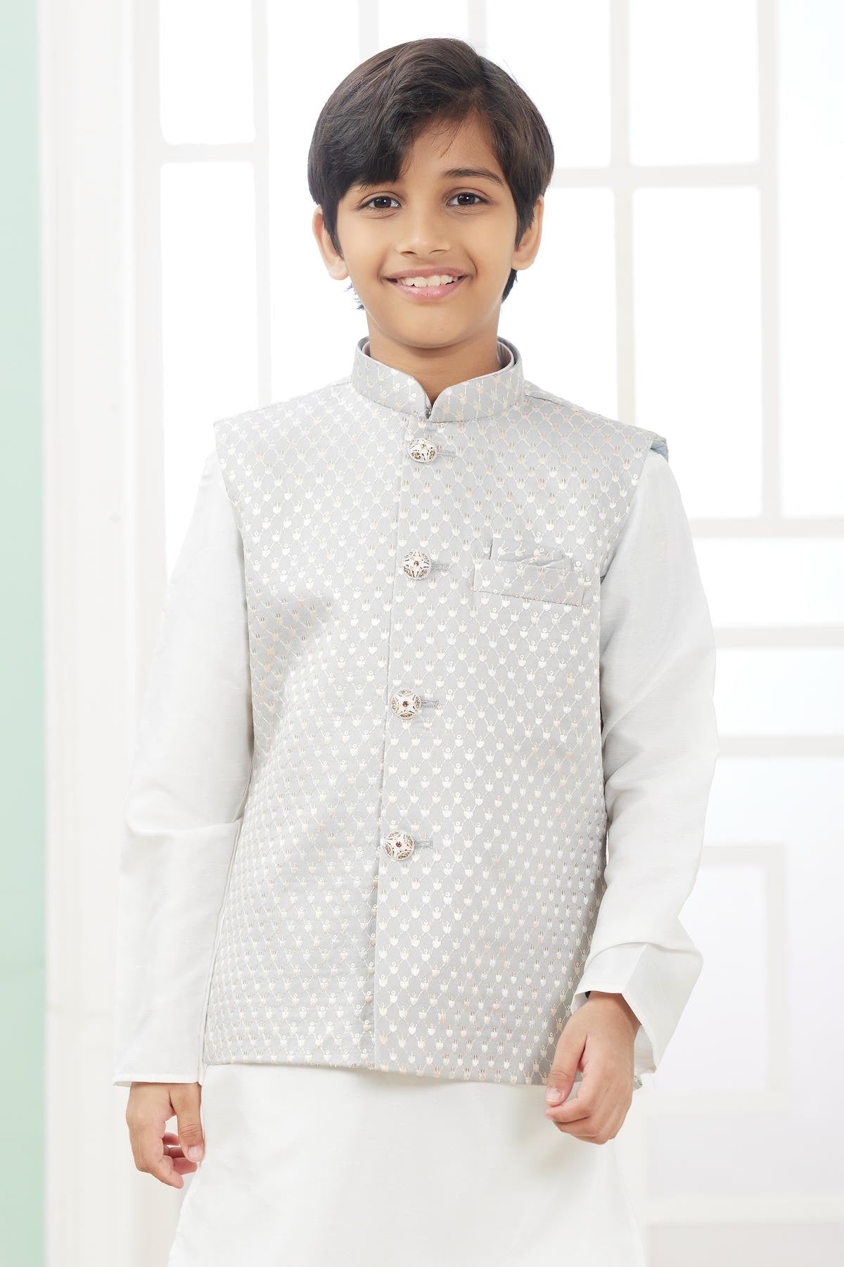 Art Silk Grey Colour Thread Embroidery Work 3 Pcs Jacket Set