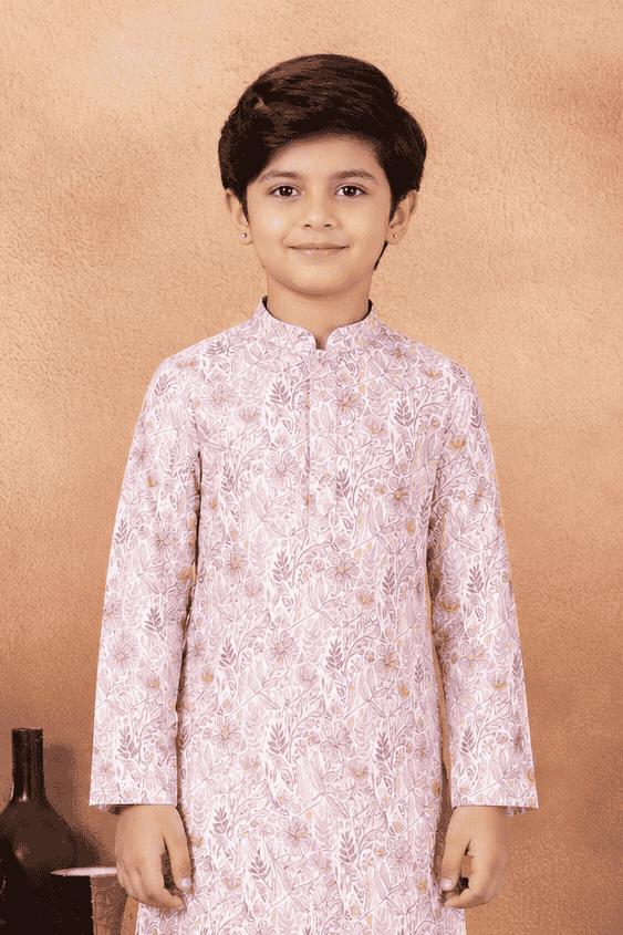 Art Silk Pink Colour Pintux Work Kids Kurta Pajama