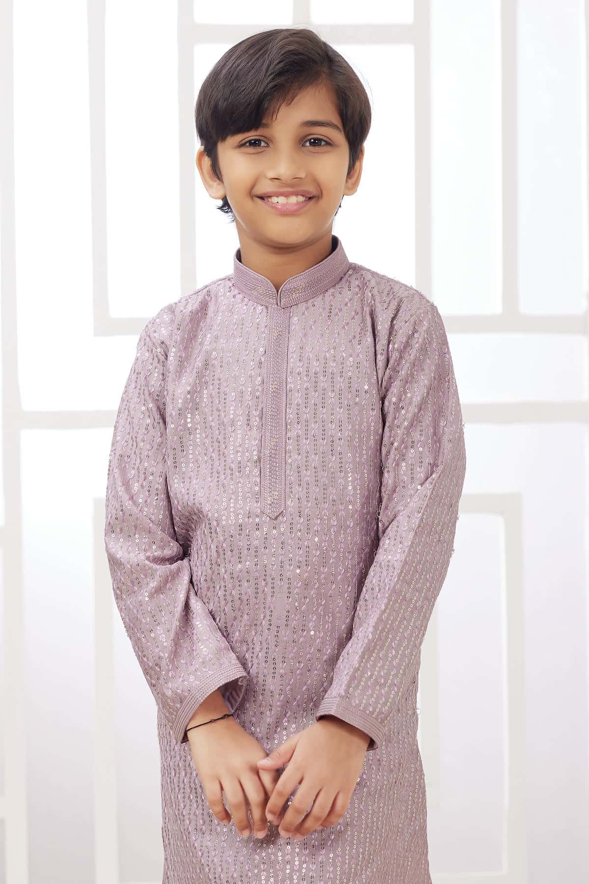 Art Silk Thread Embroidery Work Lilac Colour Kurta Pajama