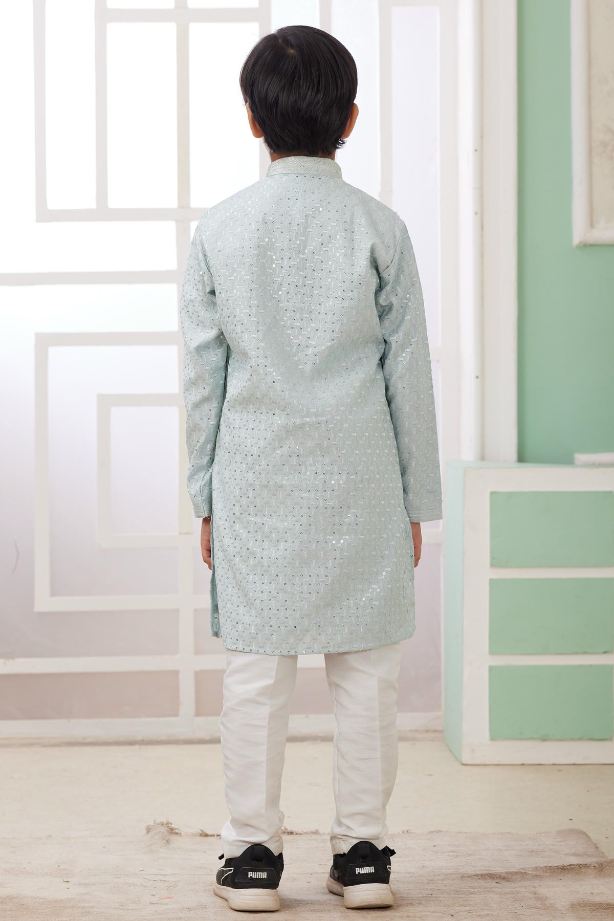 Art Silk Thread Embroidery Work Mint Green Colour Kurta Pajama