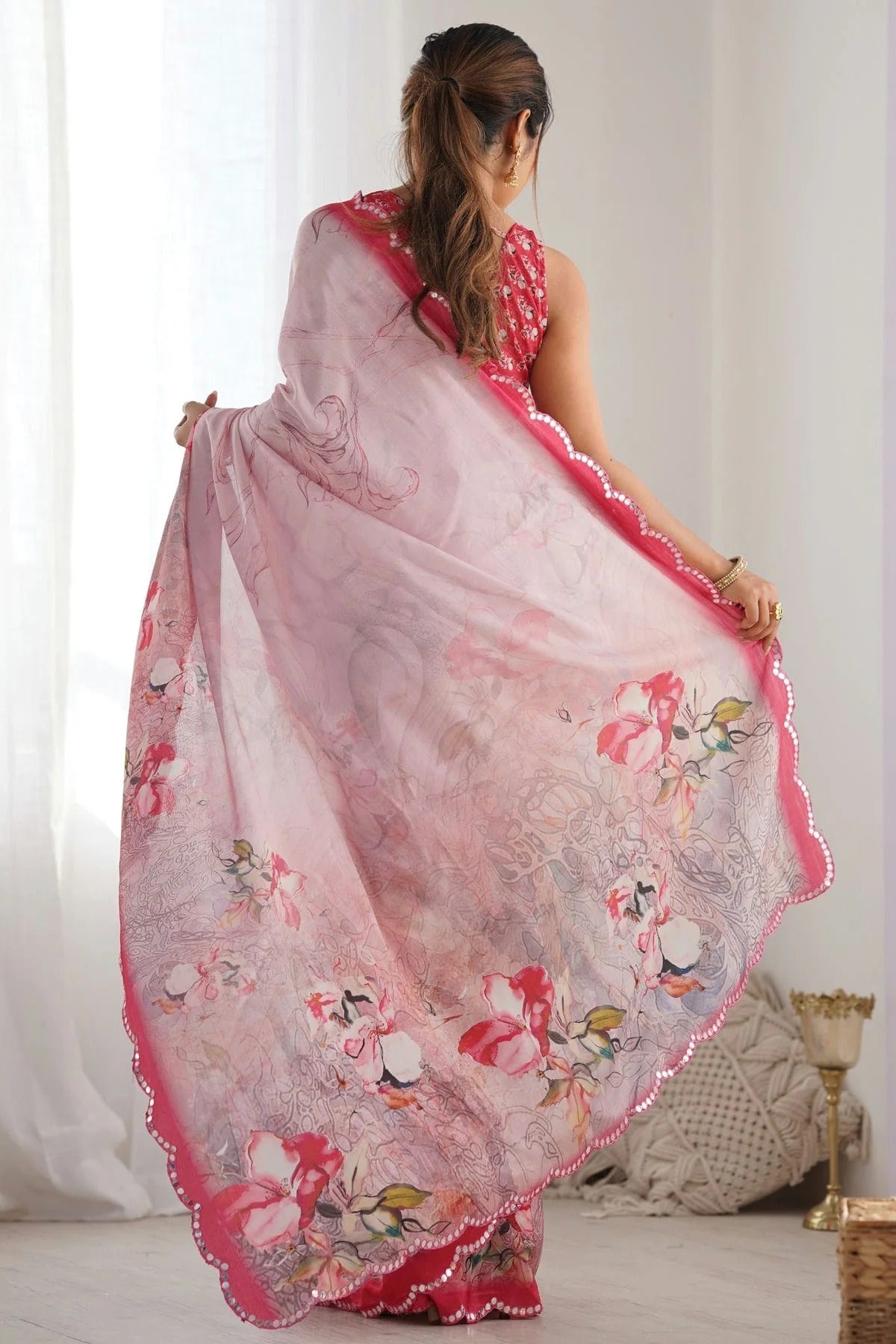 Baby Pink Colour Chinon Printed Saree SD1112079 A
