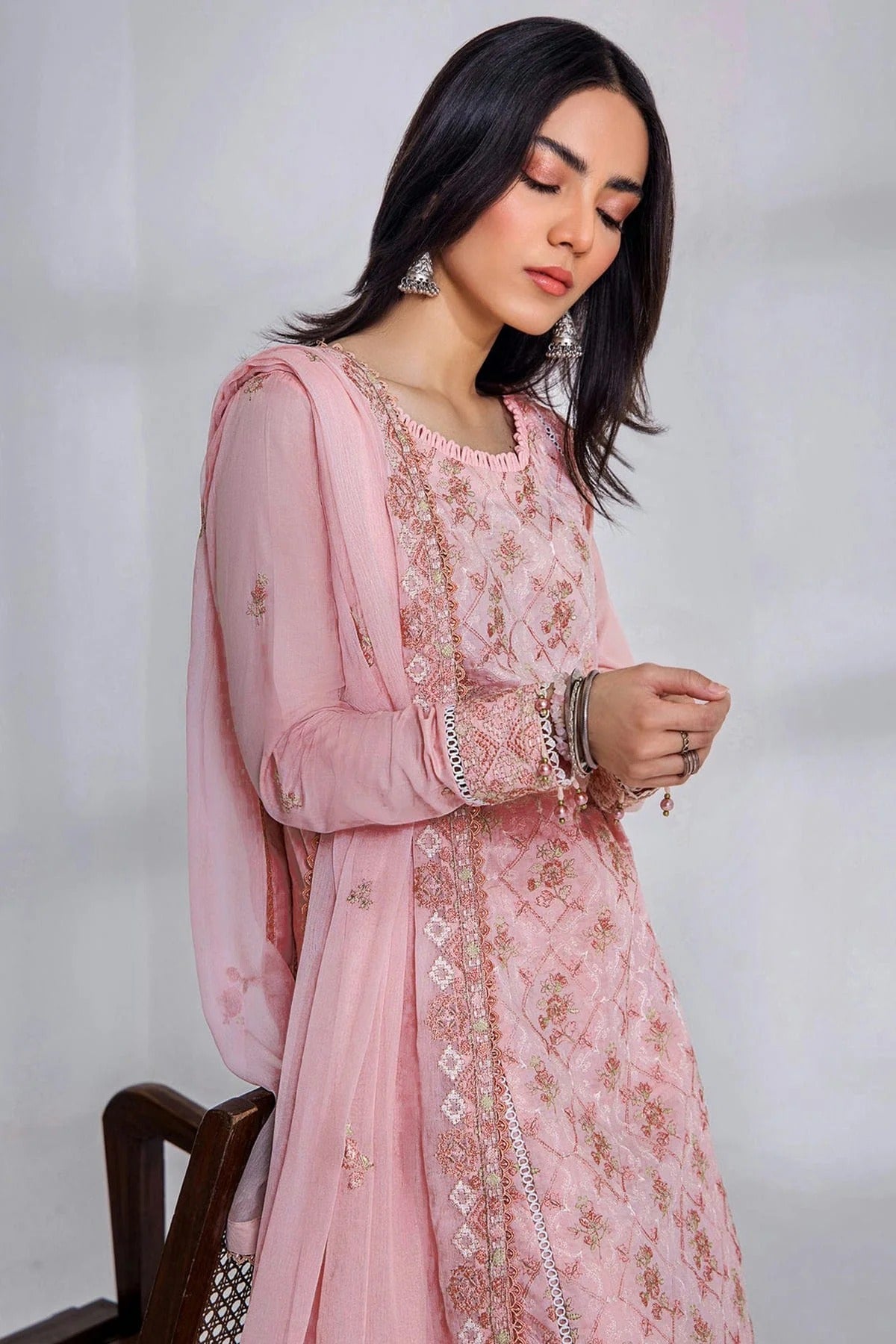 Baby Pink Colour Cotton Semi Stitched Pakistani Suit SM1250154 A