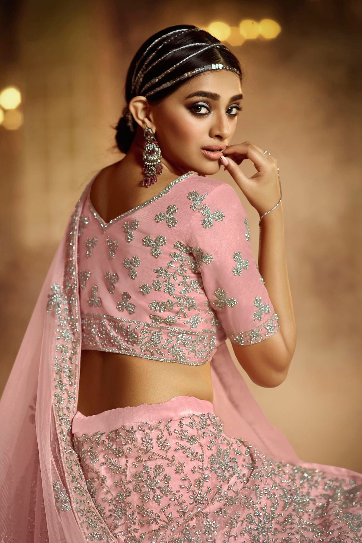 Baby Pink Colour Embroidery Soft Net Lehenga Choli LD1080866 A