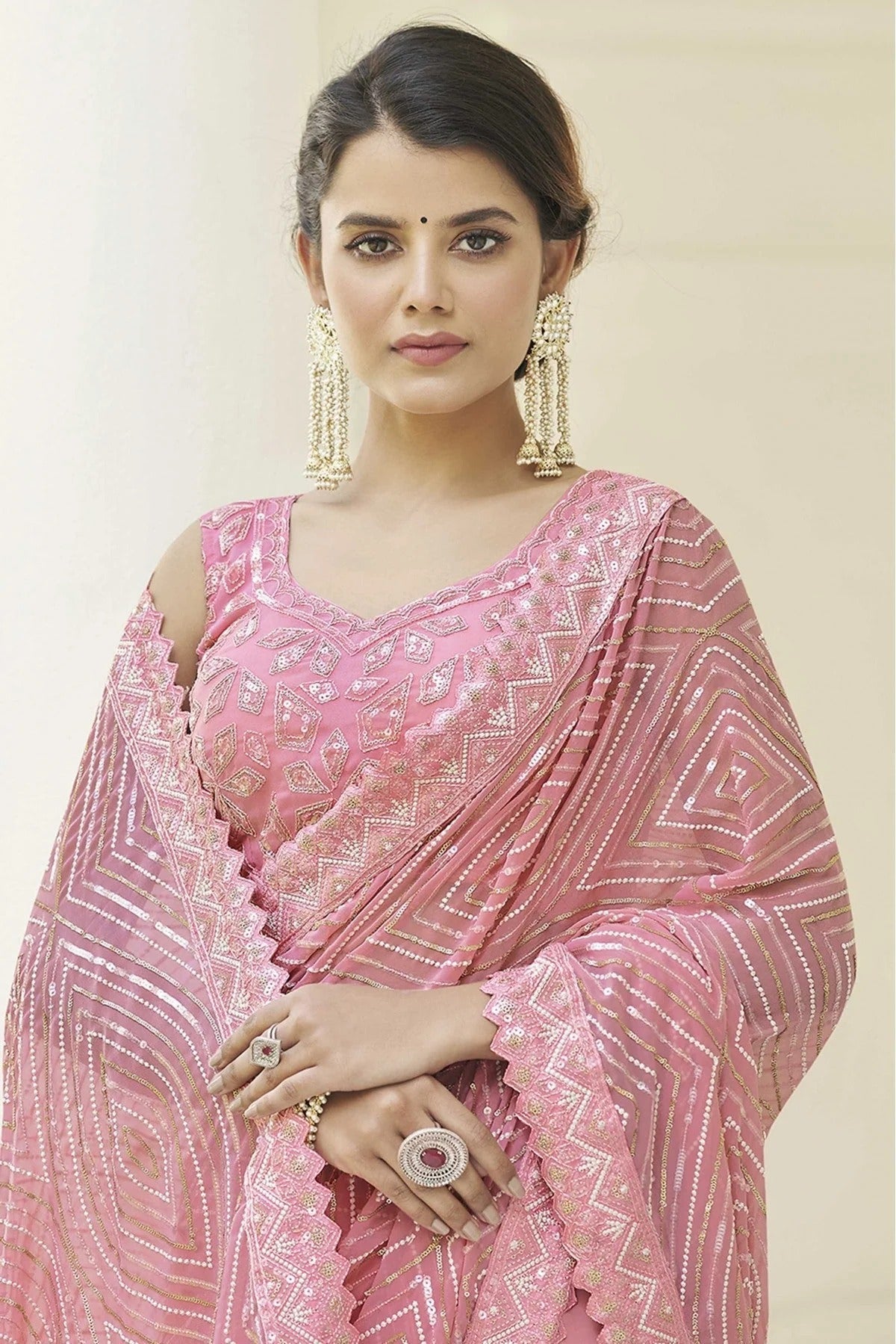 Baby Pink Colour Georgette Thread Work Saree SD1080064 A