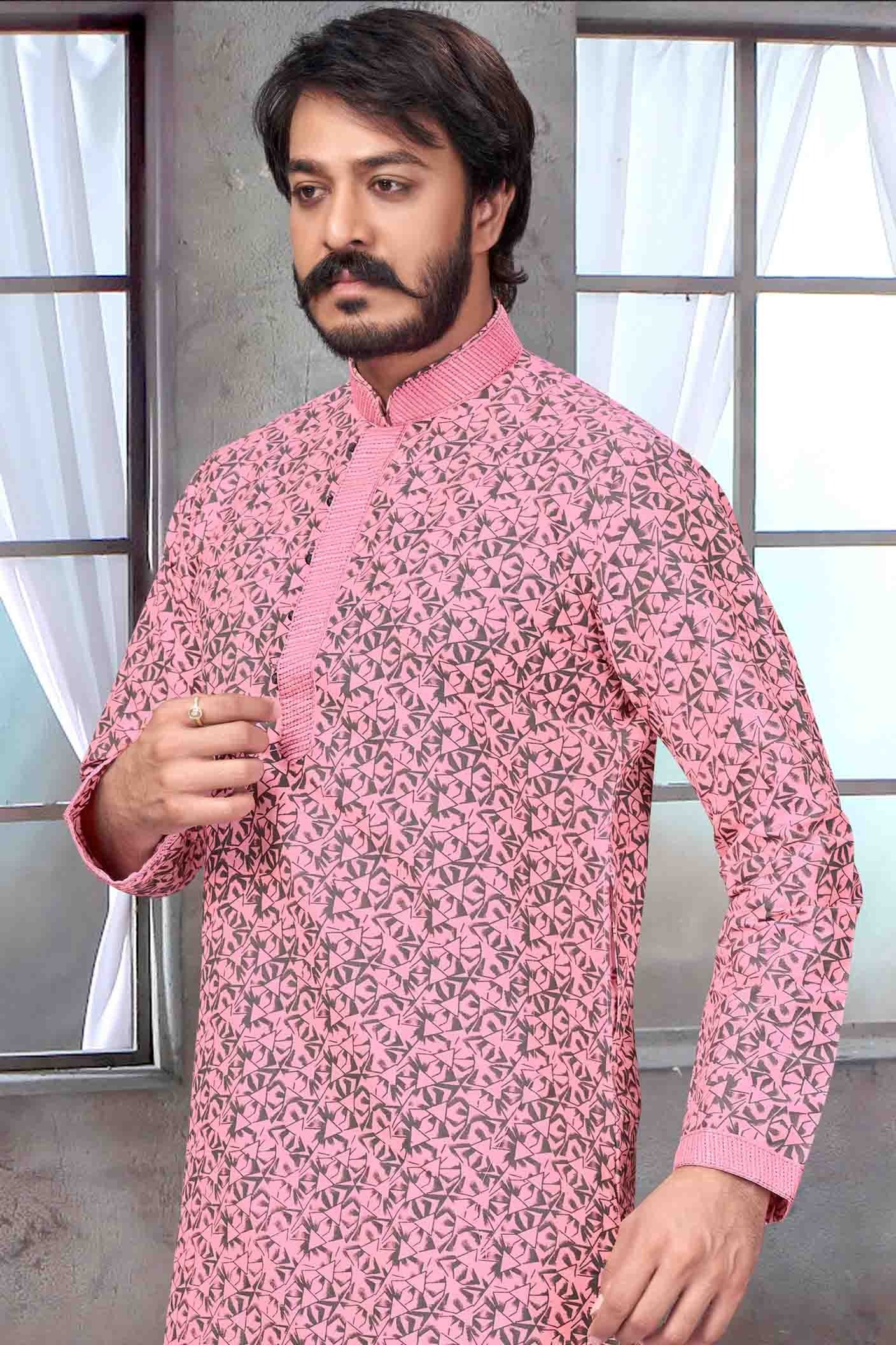 Baby Pink Colour Kurta Pajama In Jacquard Silk KP1210069 A