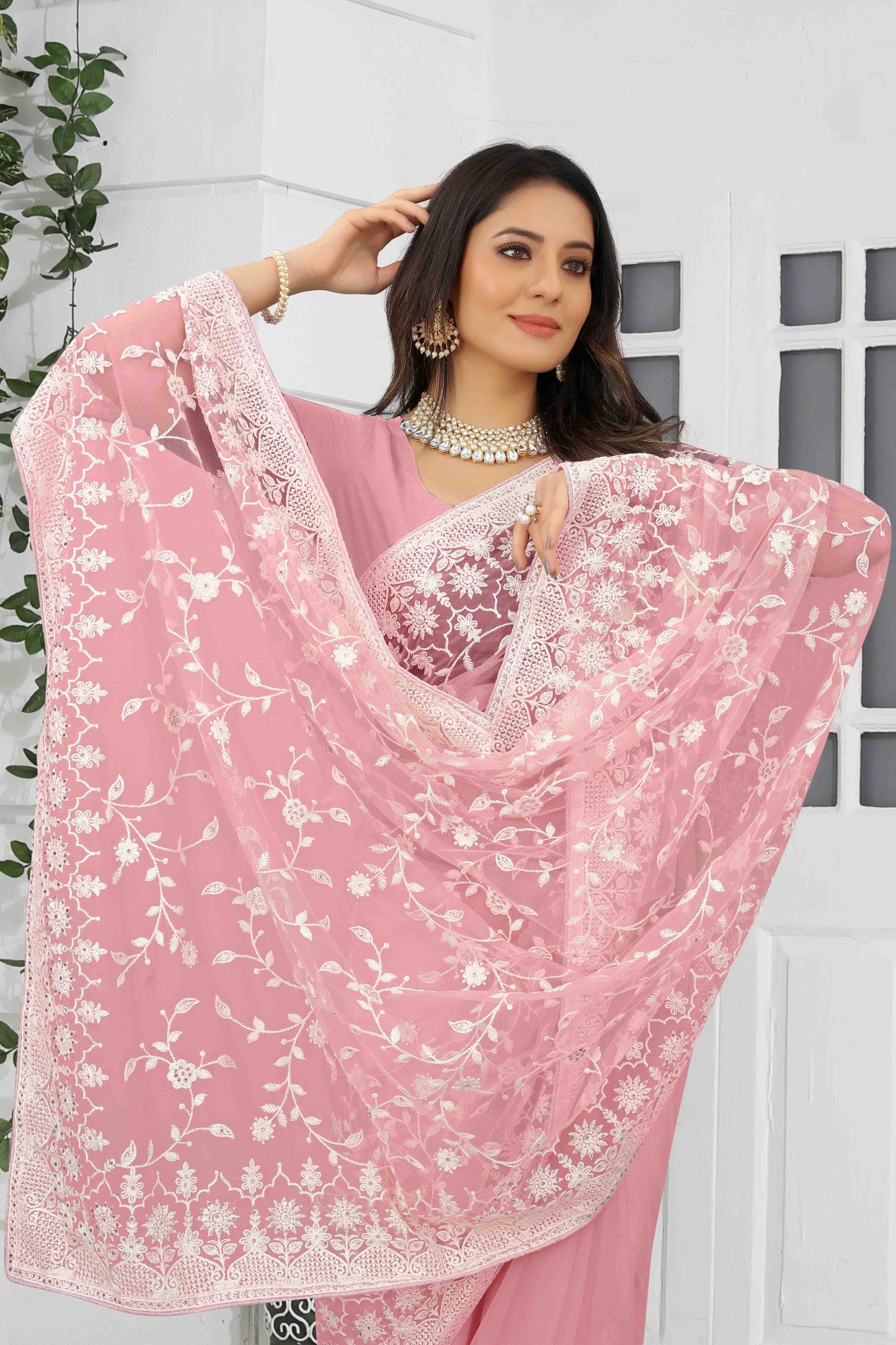 Baby Pink Colour Net Designer Saree SD1090557 A