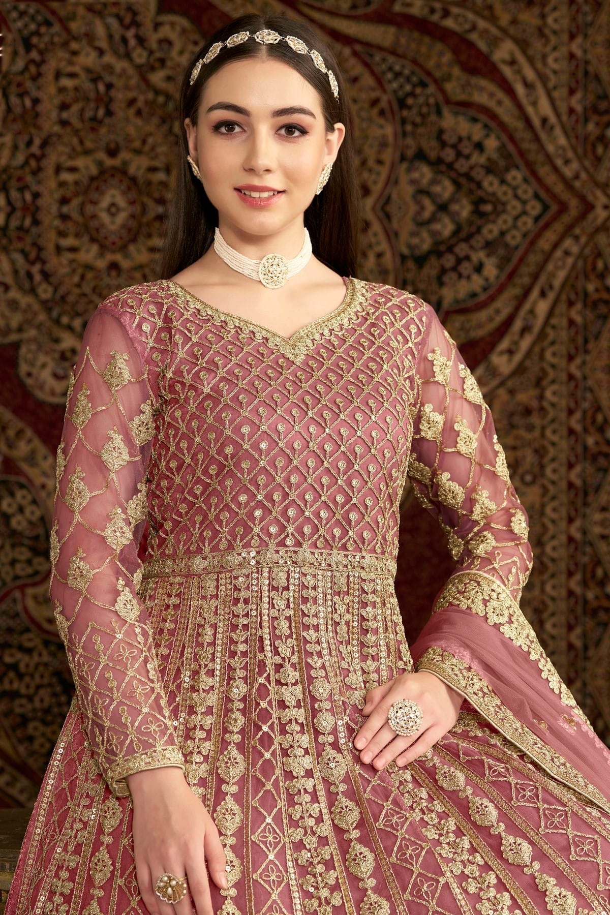 Baby Pink Colour Net Semi Stitched Anarkali Suit SM1050657 B