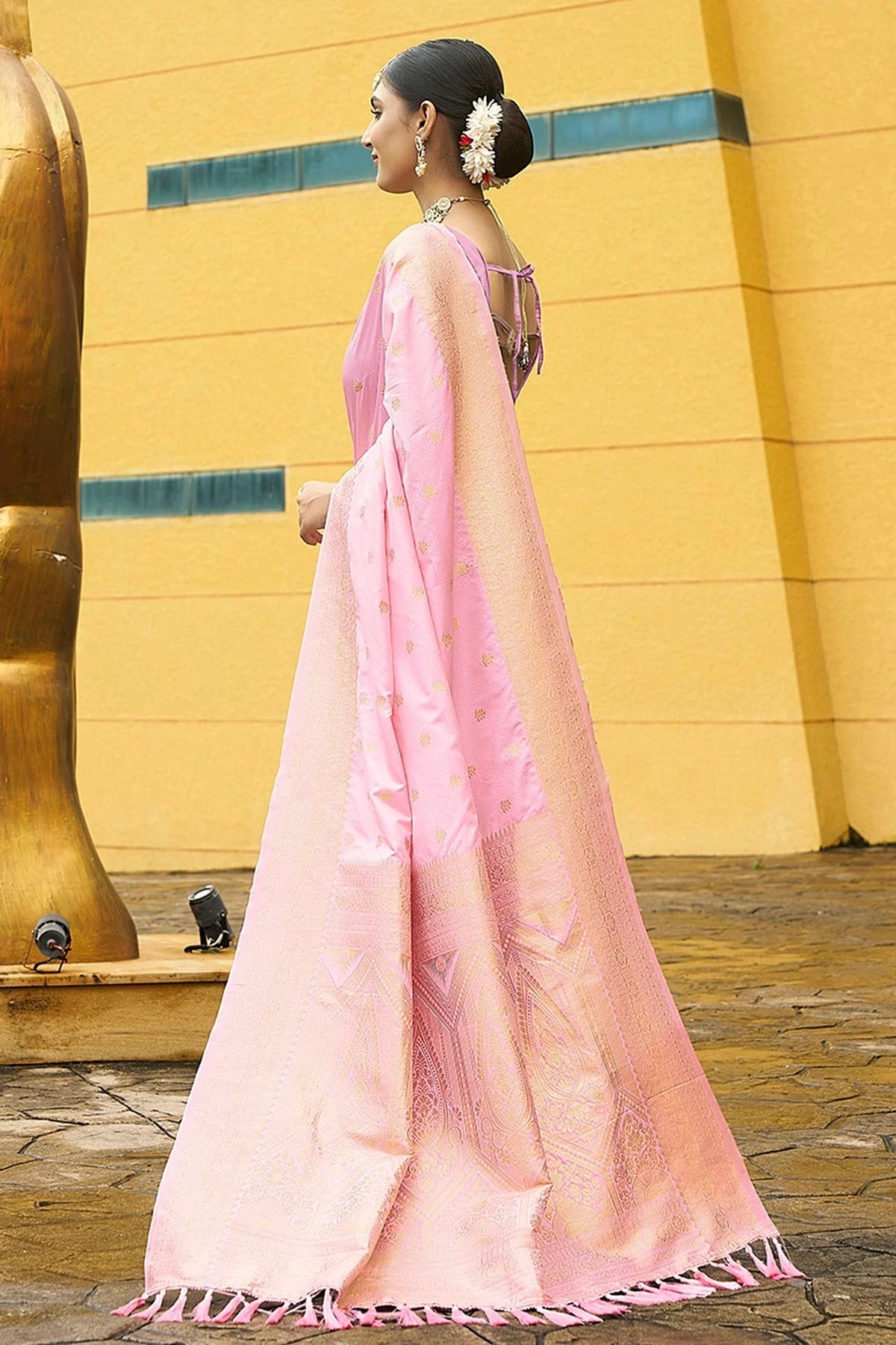 Baby Pink Colour Nylon Banarasi Traditional Saree SD1112135 A