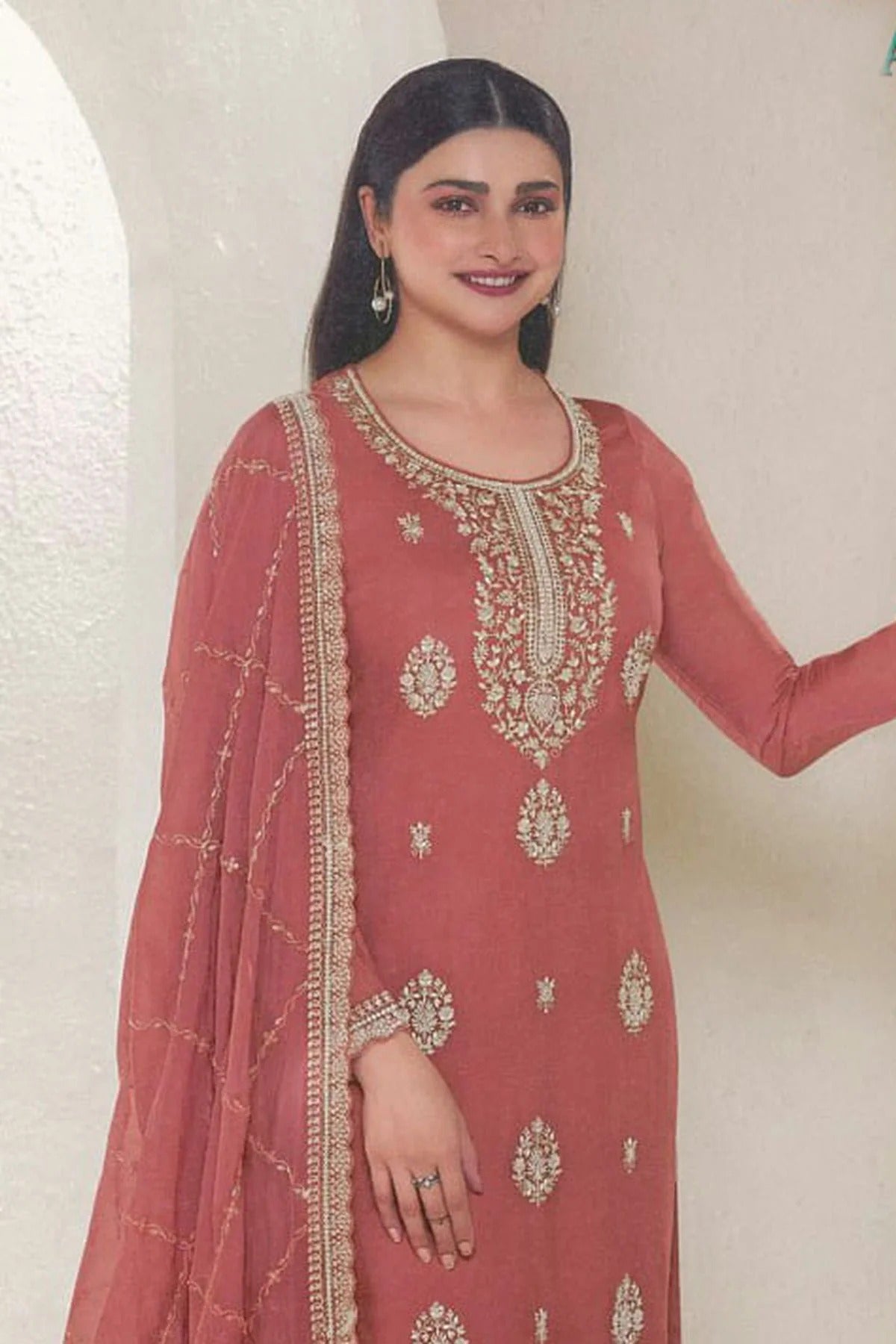 Baby Pink Colour Organza Silk Pant Style Suit SM1140098 A
