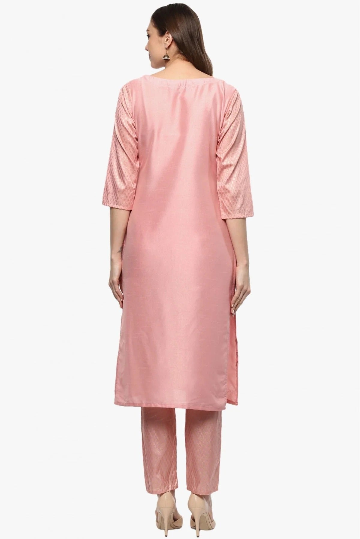 Baby Pink Colour Plus Size Poly Silk Straight Kurti KR1060208 B