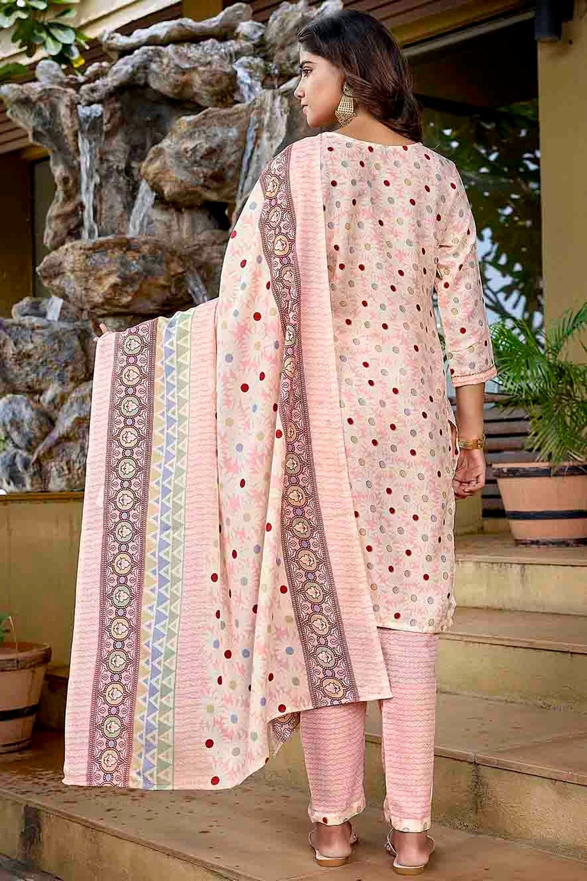 Baby Pink Colour Printed Cotton Blend Pant Style Suit SS1113468 A