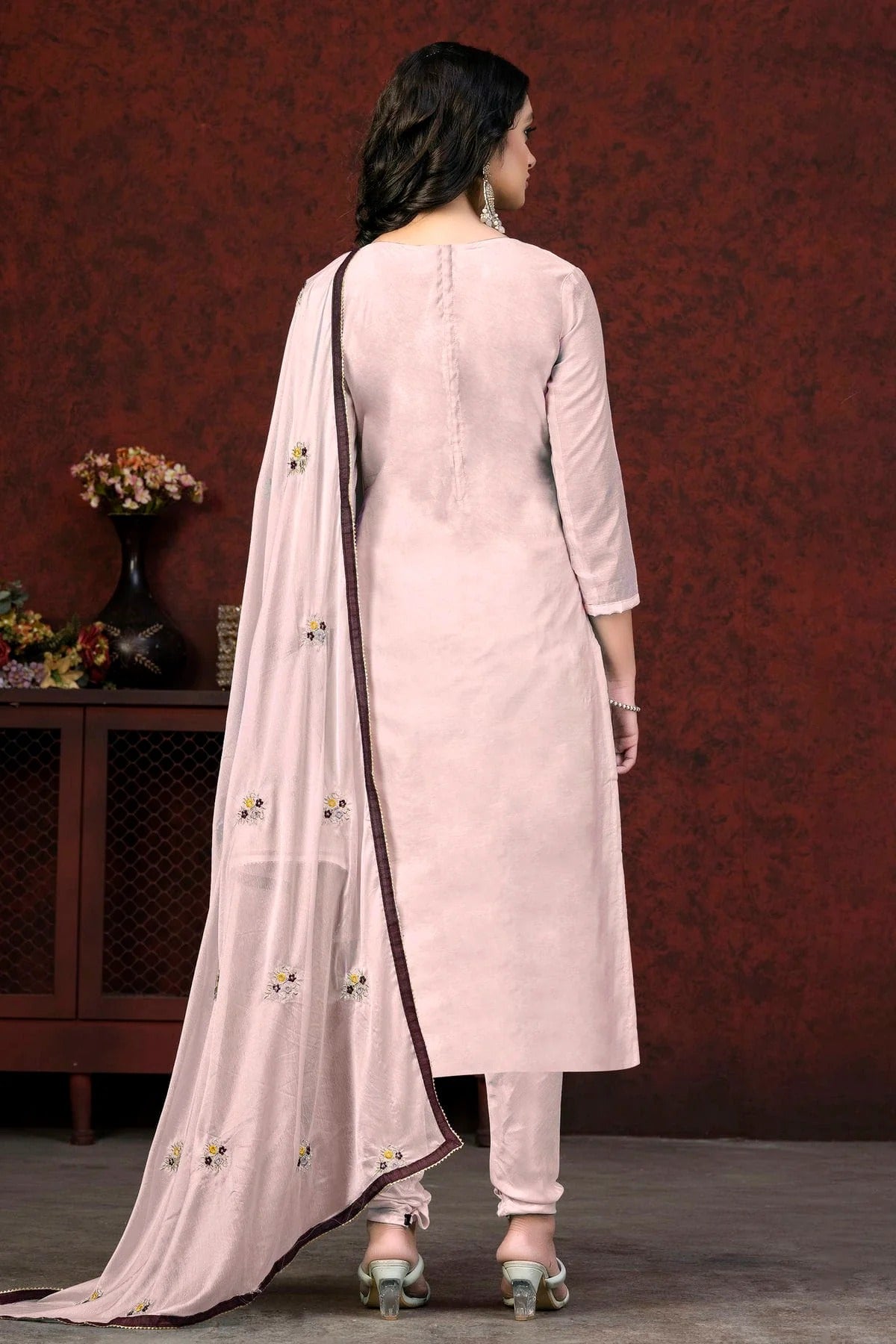 Baby Pink Colour Unstitched Modal Chanderi Churidar Suit US1161009 A