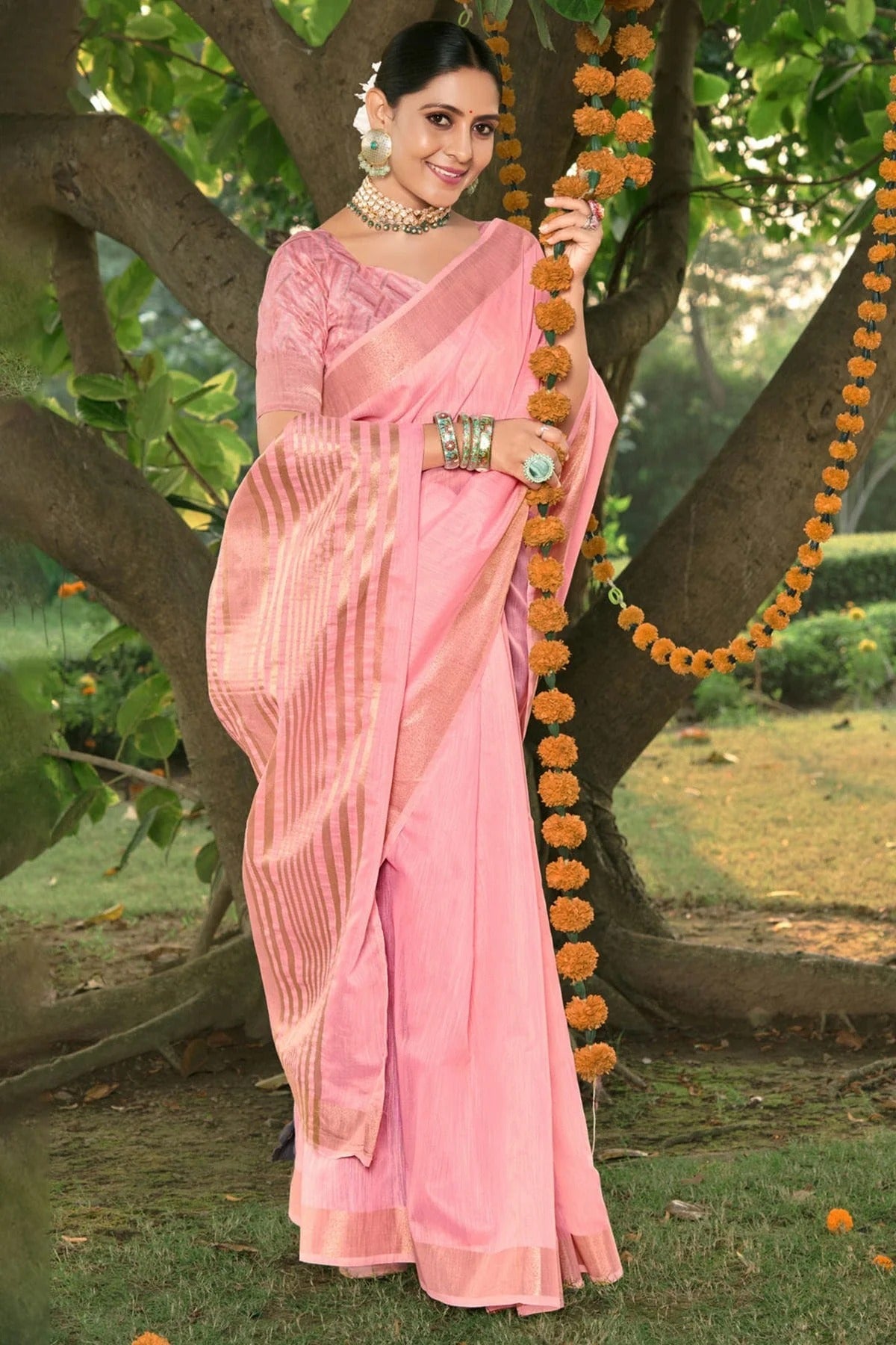 Baby Pink Colour Woven Work Cotton Saree SD1101569