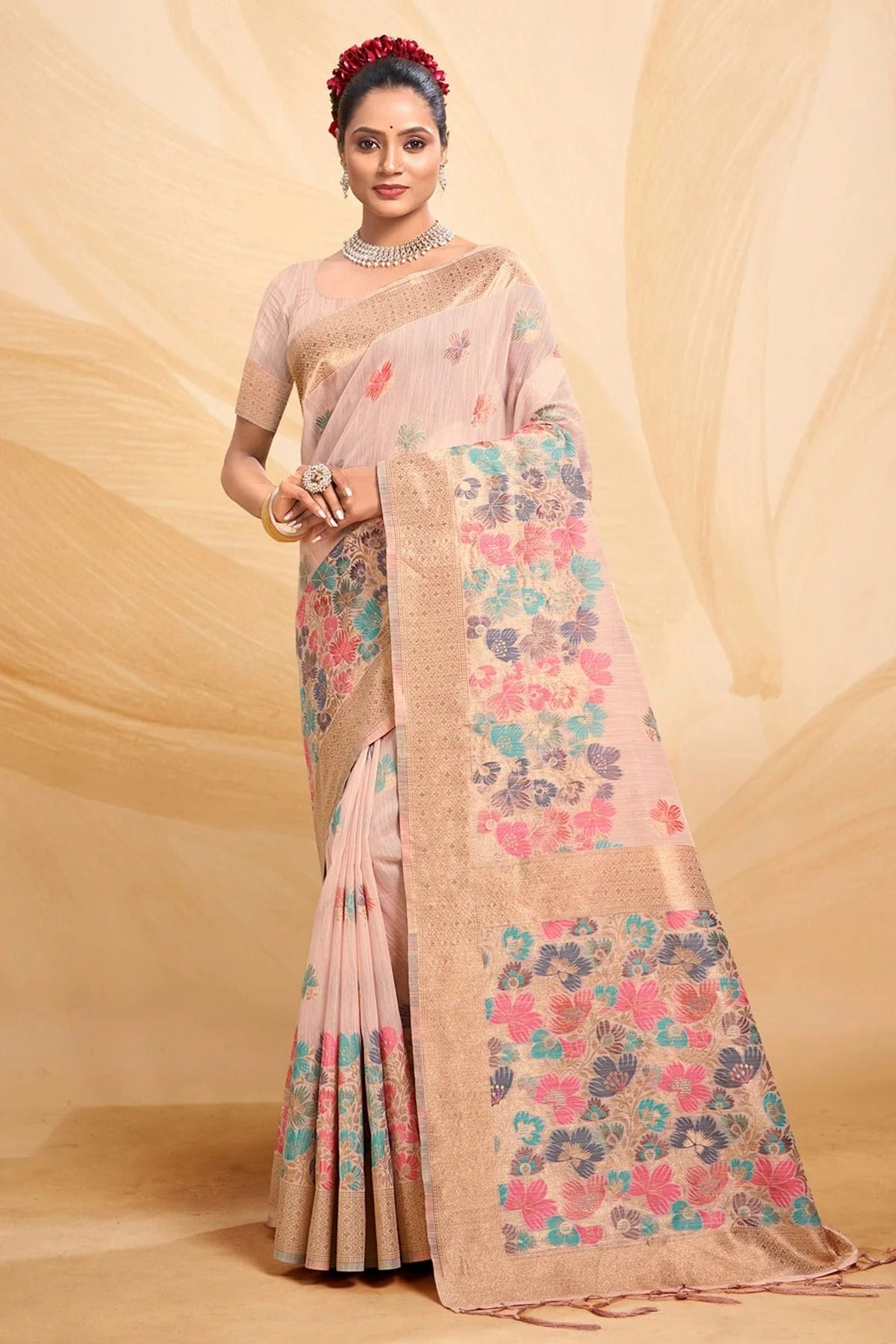 Baby Pink Colour Woven Work Cotton Saree SD1101668