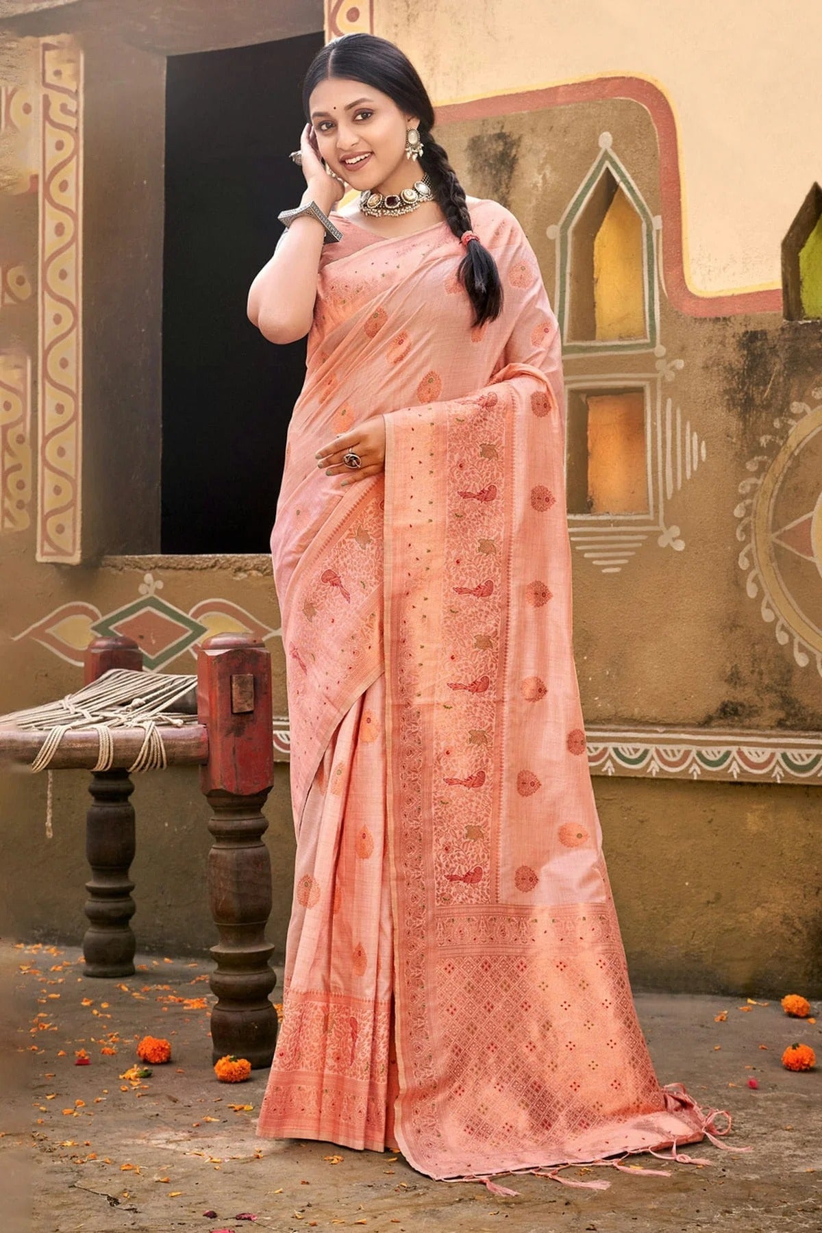 Baby Pink Colour Woven Work Cotton Saree SD1101754