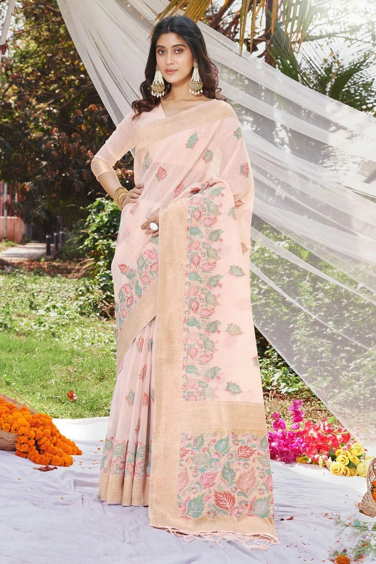 Baby Pink Colour Woven Work Cotton Saree SD1101916