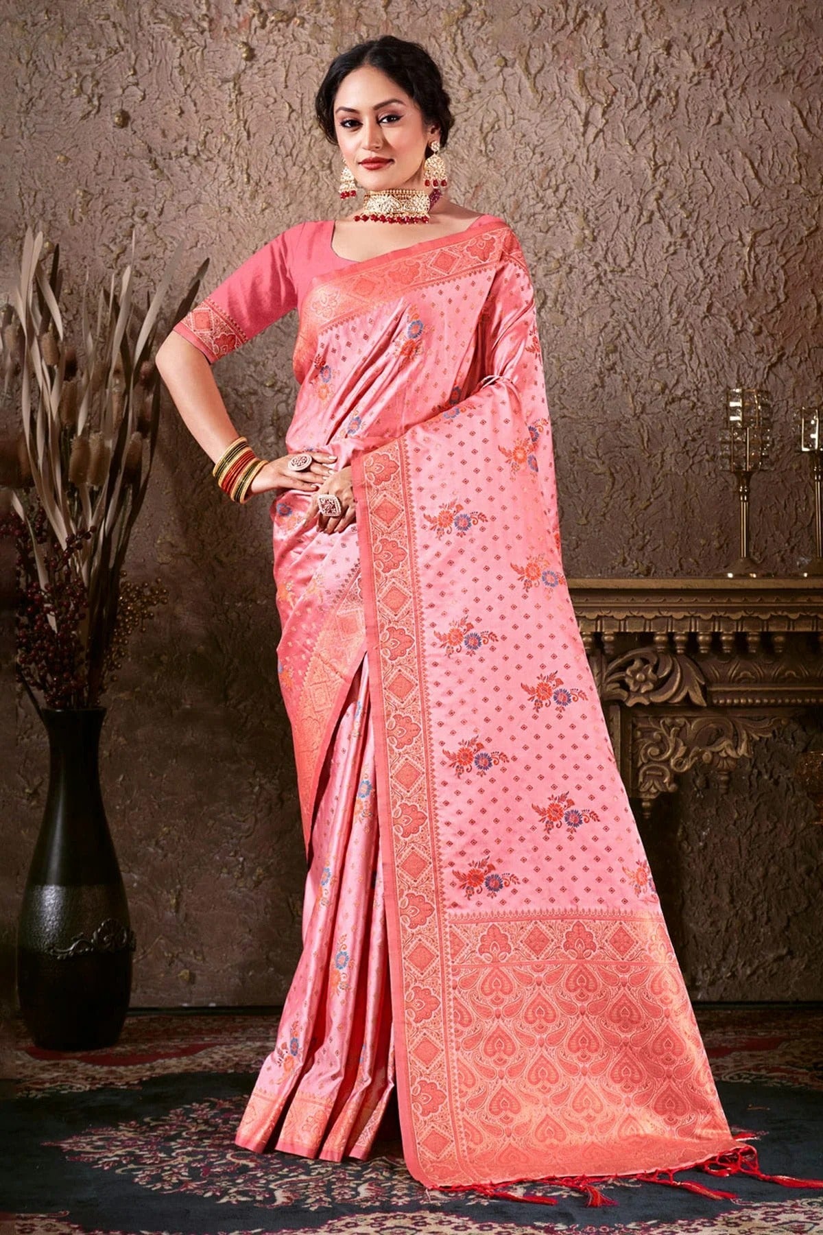 Baby Pink Colour Woven Work Silk Saree SD1101725