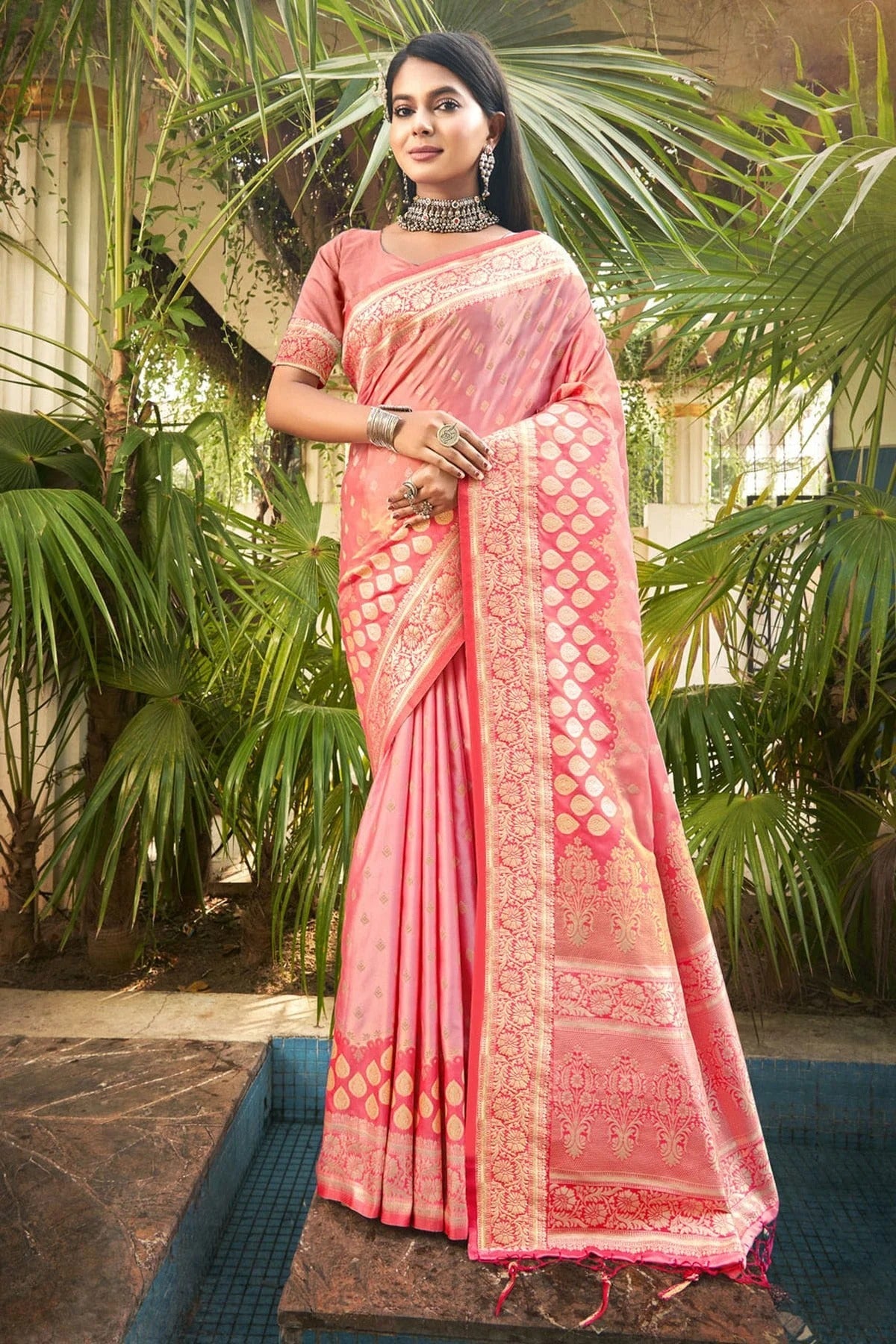 Baby Pink Colour Woven Work Silk Saree SD1101735