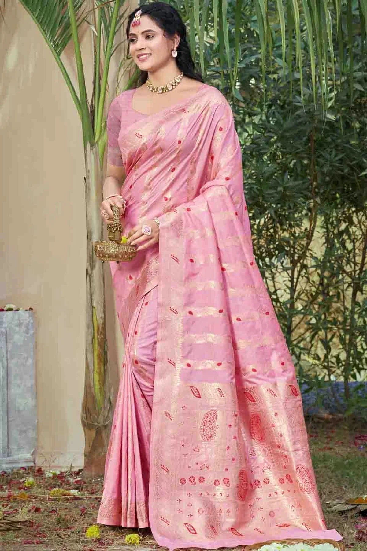 Baby Pink Colour Woven Work Silk Traditional Saree SD1103469