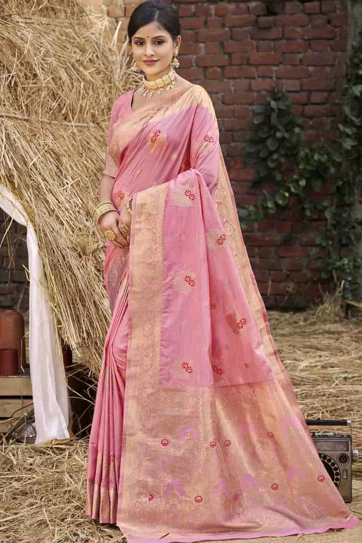 Baby Pink Colour Woven Work Silk Traditional Saree SD1103475