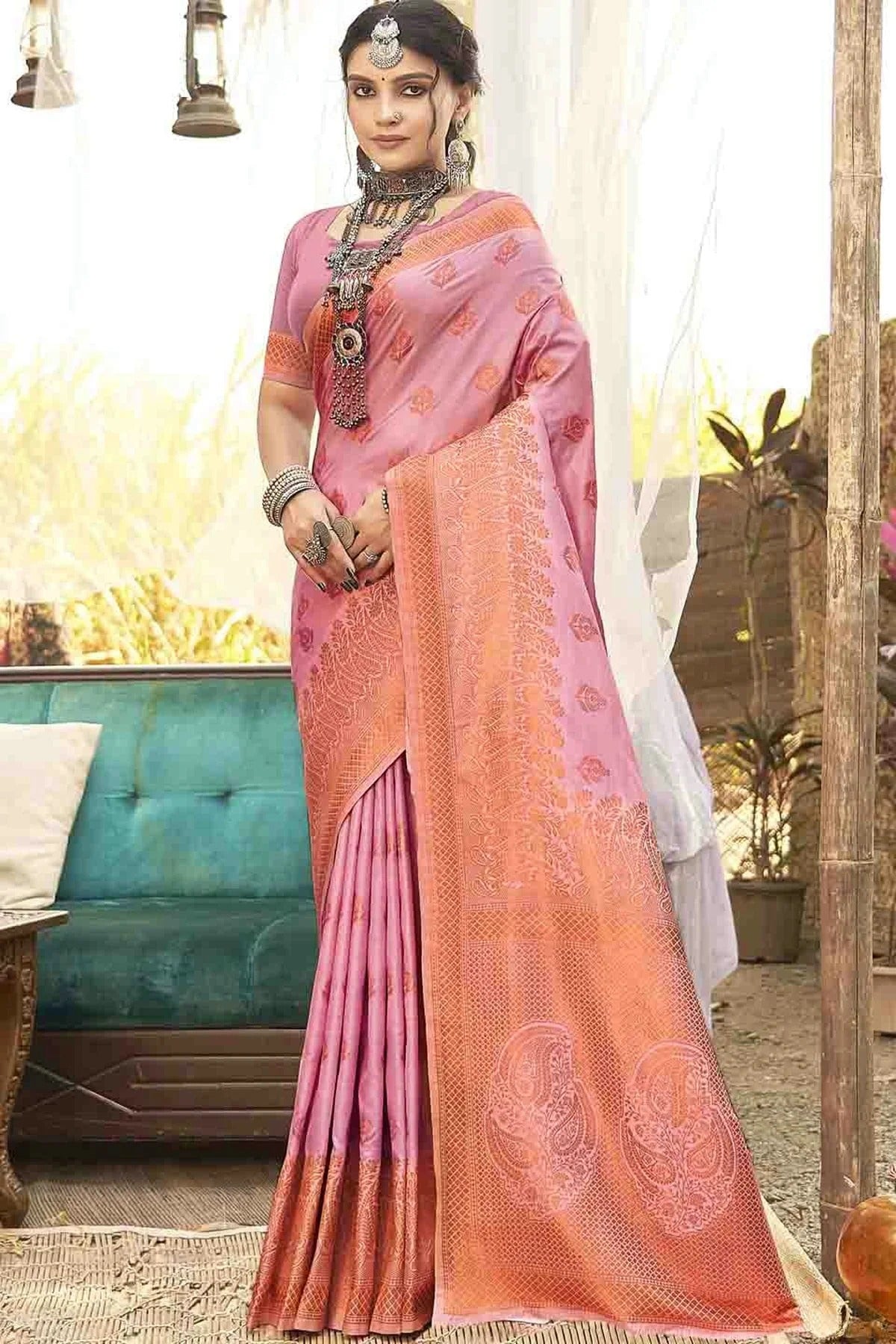 Baby Pink Colour Woven Work Silk Traditional Saree SD1103533