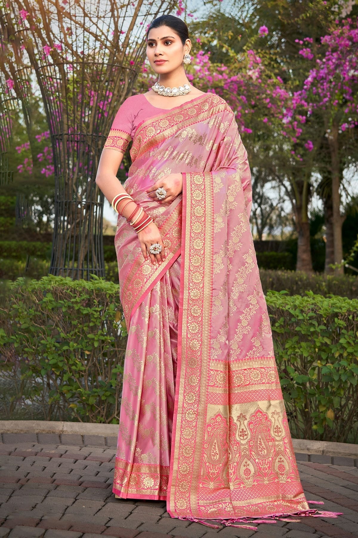 Baby Pink Colour Woven Work Stain Silk Saree SD1101798