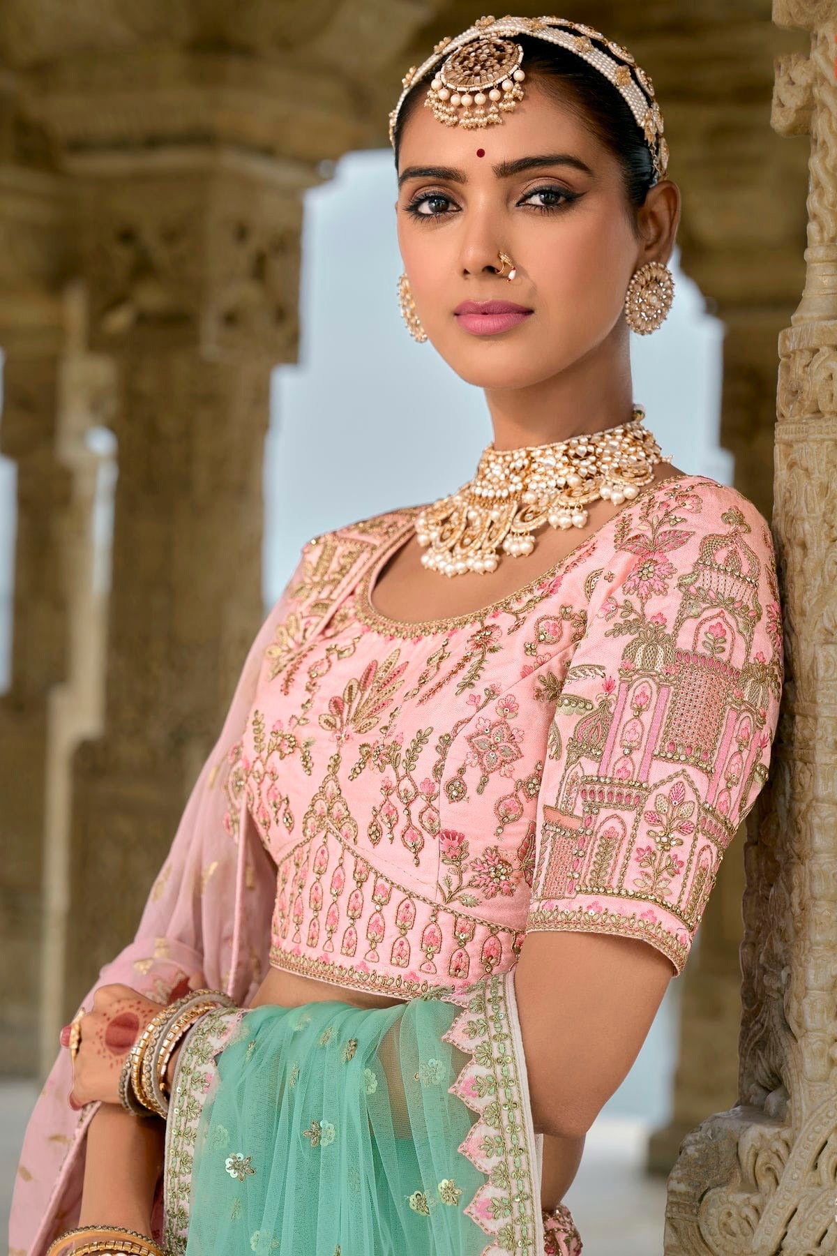 Baby Pink Embroidery Silk Lehenga Choli LC1290130 B