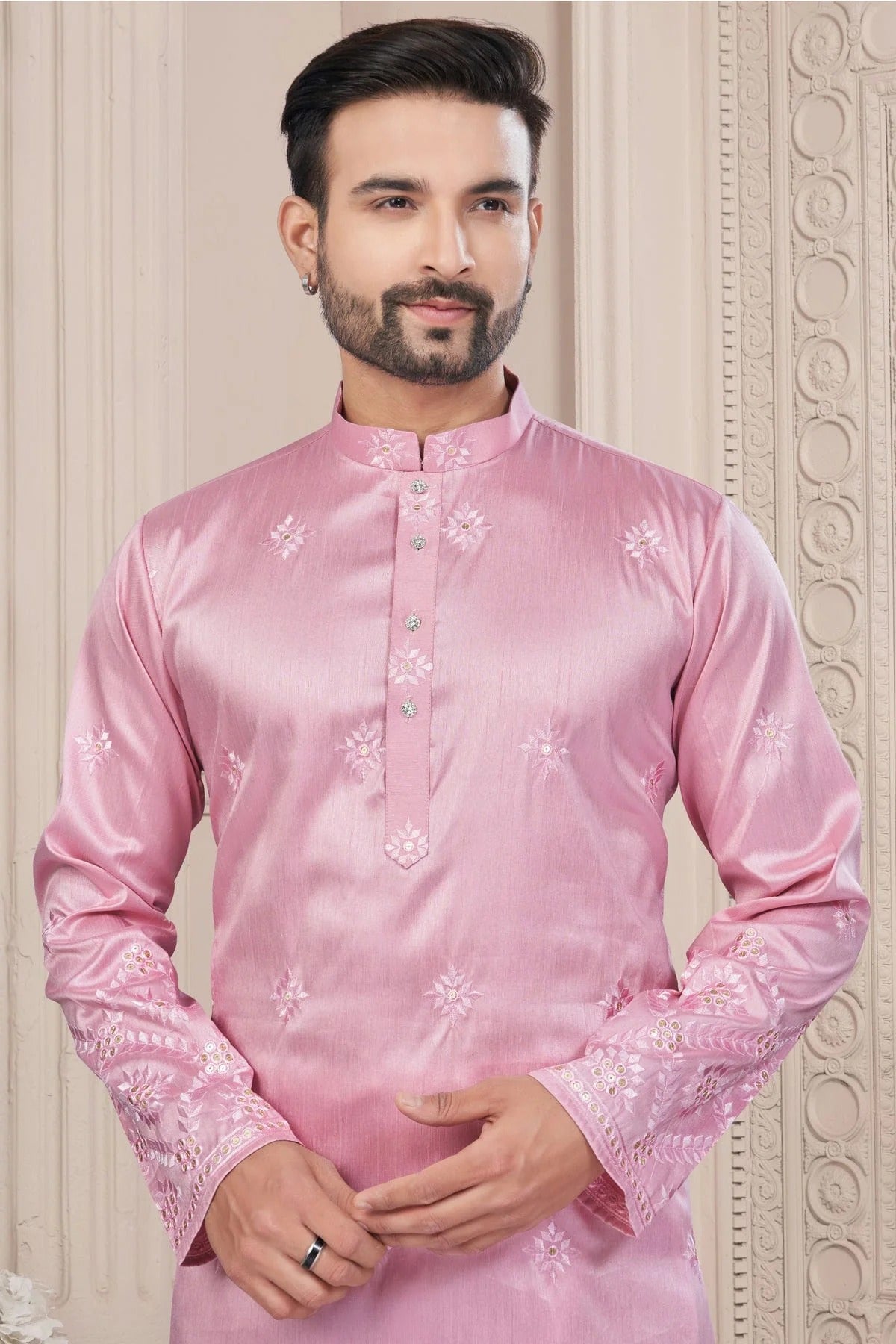 Baby Pink Pure Silk Kurta Pajama KP1040697 A