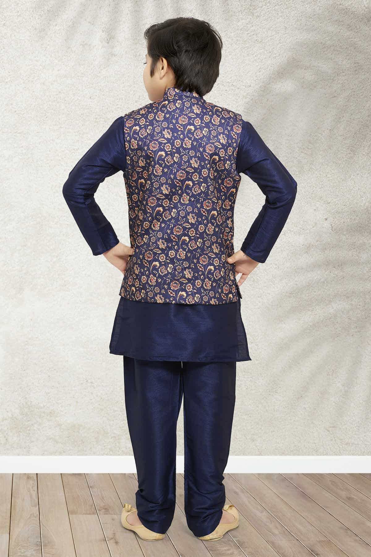 Banarasi Silk Digital Printed Blue Colour 3 Pcs Jacket Set