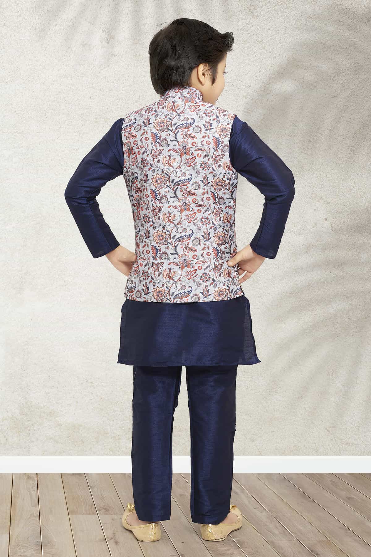 Banarasi Silk Digital Printed Blue Colour 3 Pcs Jacket Set