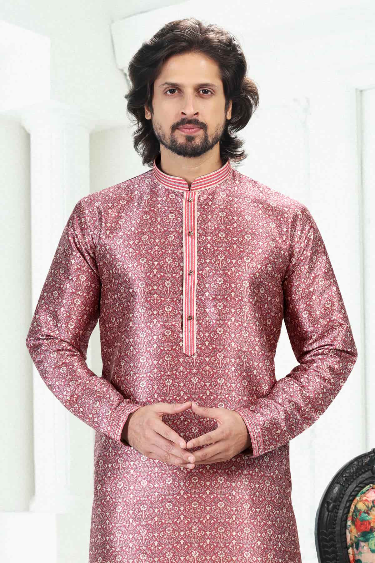 Banarasi Silk Kurta Pajama In Dark Pink colour KP1230389 D