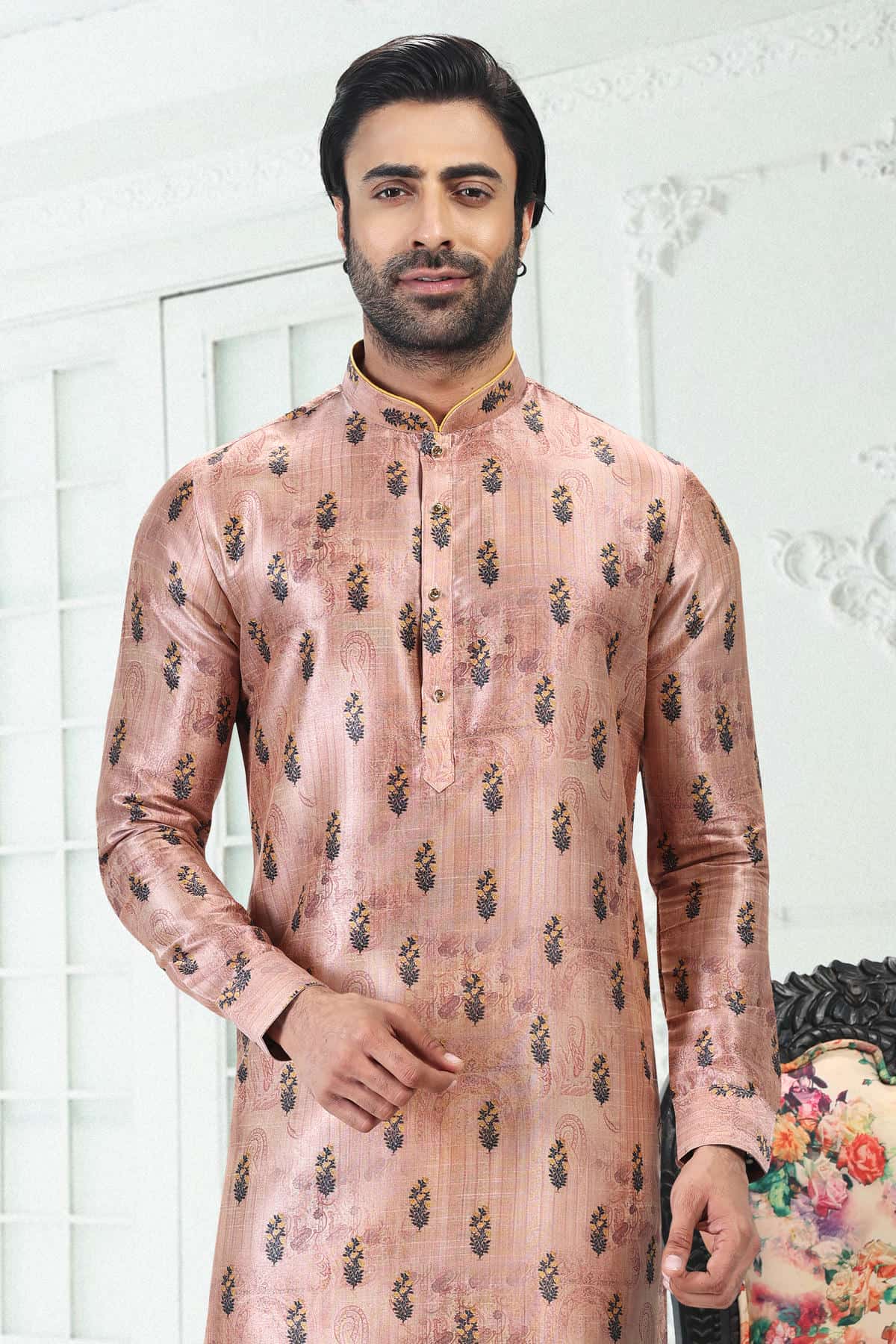Banarasi Silk Kurta Pajama In Peach colour KP1230400 D