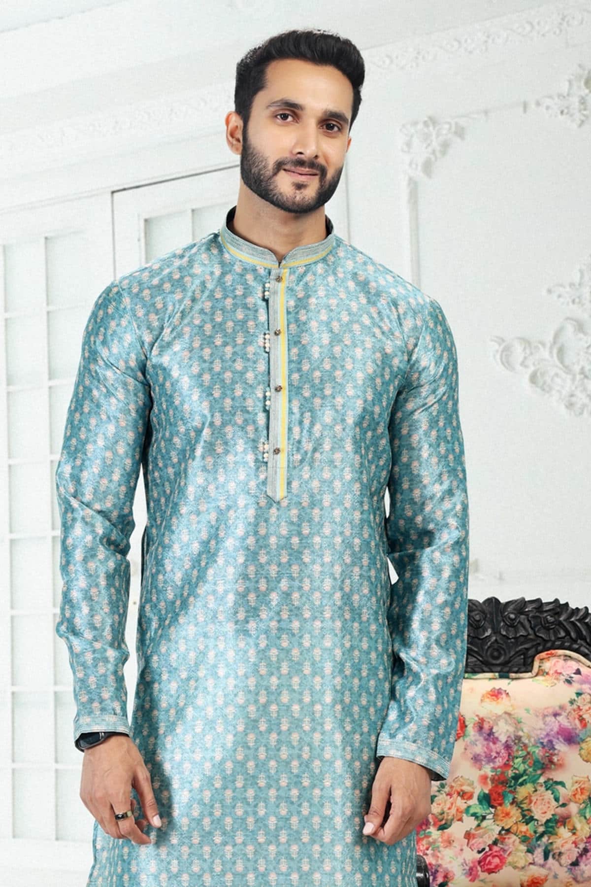 Banarasi Silk Kurta Pajama In Sky Blue colour KP1230392 D