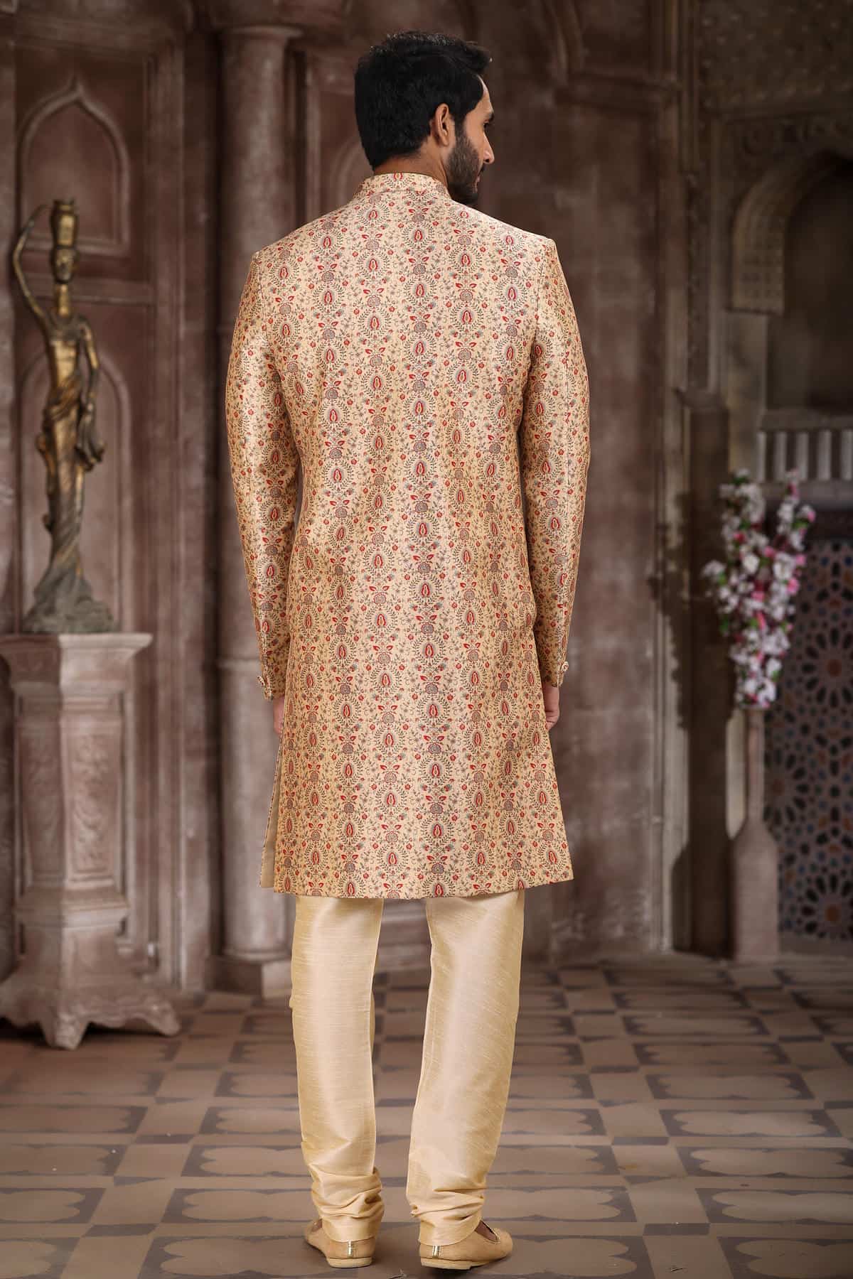 Beige Colour Art Silk Digital Printed Work indo western Sherwani
