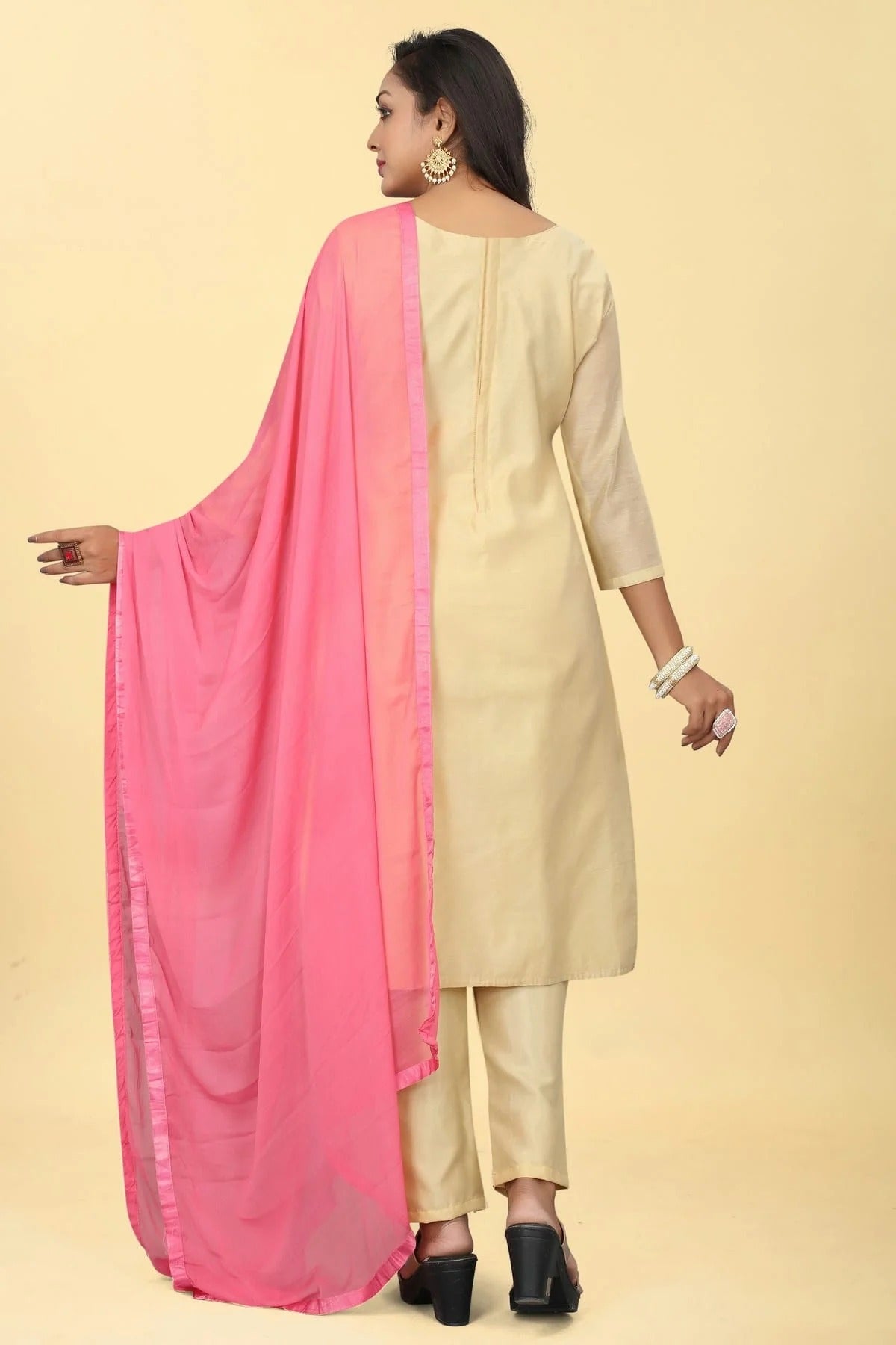 Beige Colour Chanderi Silk Pant Style Suit SM1110613 A