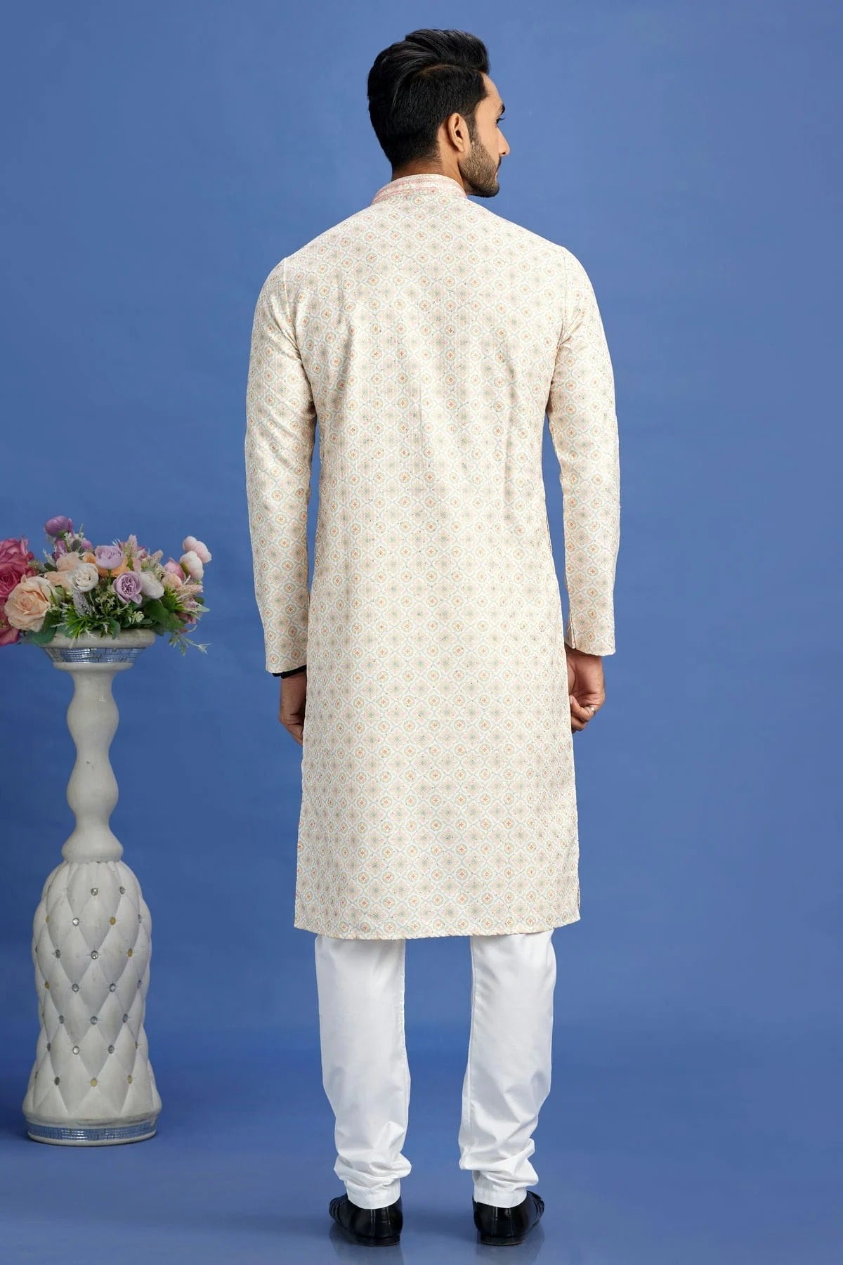 Beige Colour Cotton Pintex Work Kurta Pajama KP1230160 B
