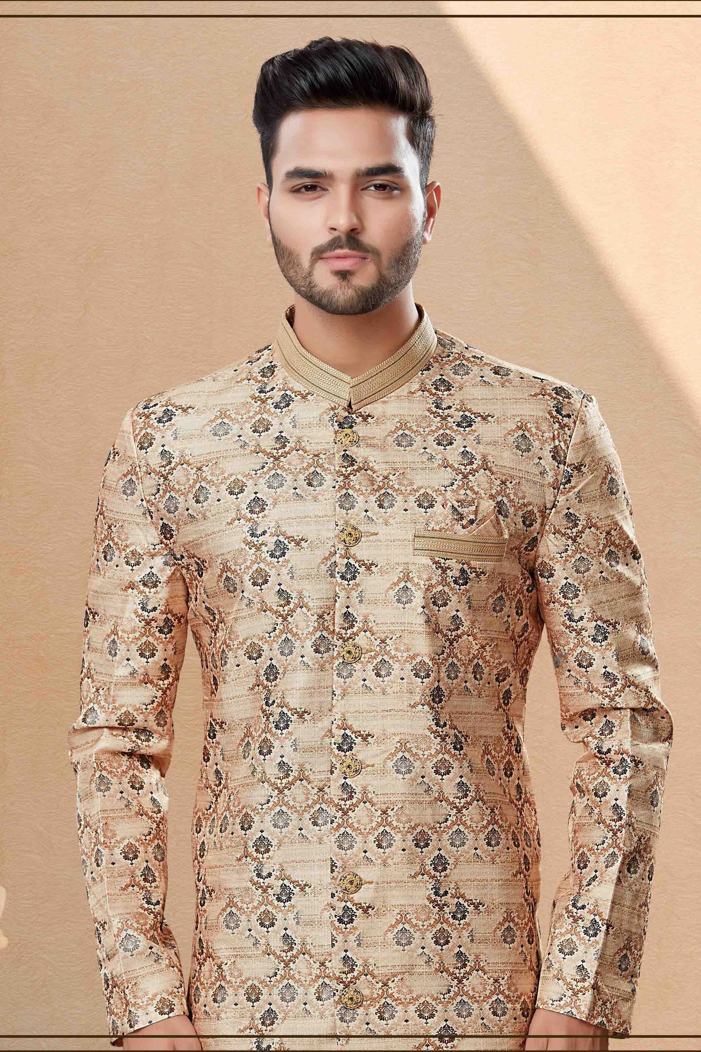 Beige Colour Dhoti Sherwani In Jacquard Fabric SH1040391 A