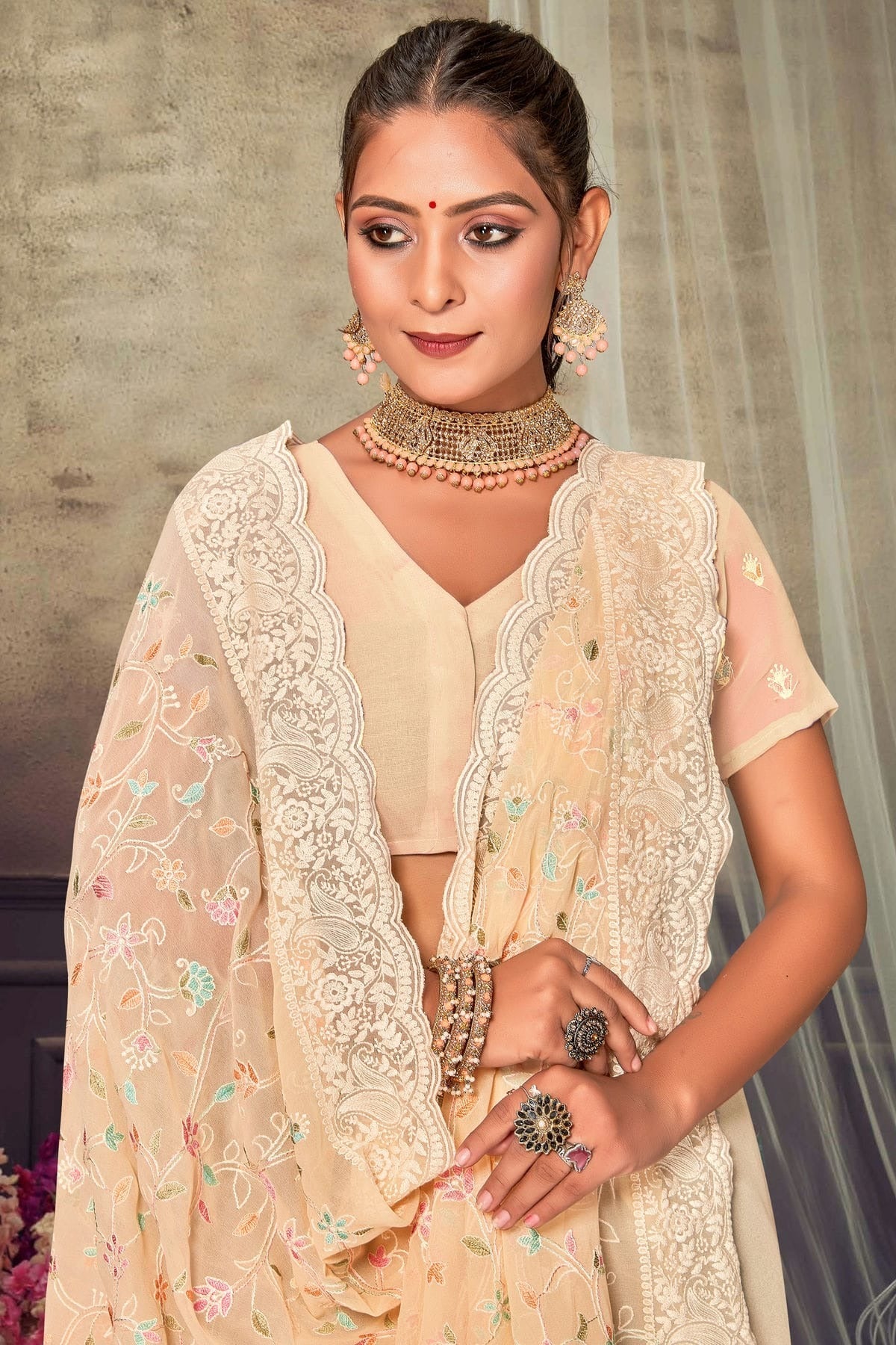 Beige Colour Georgette Designer Saree LC1121556 A